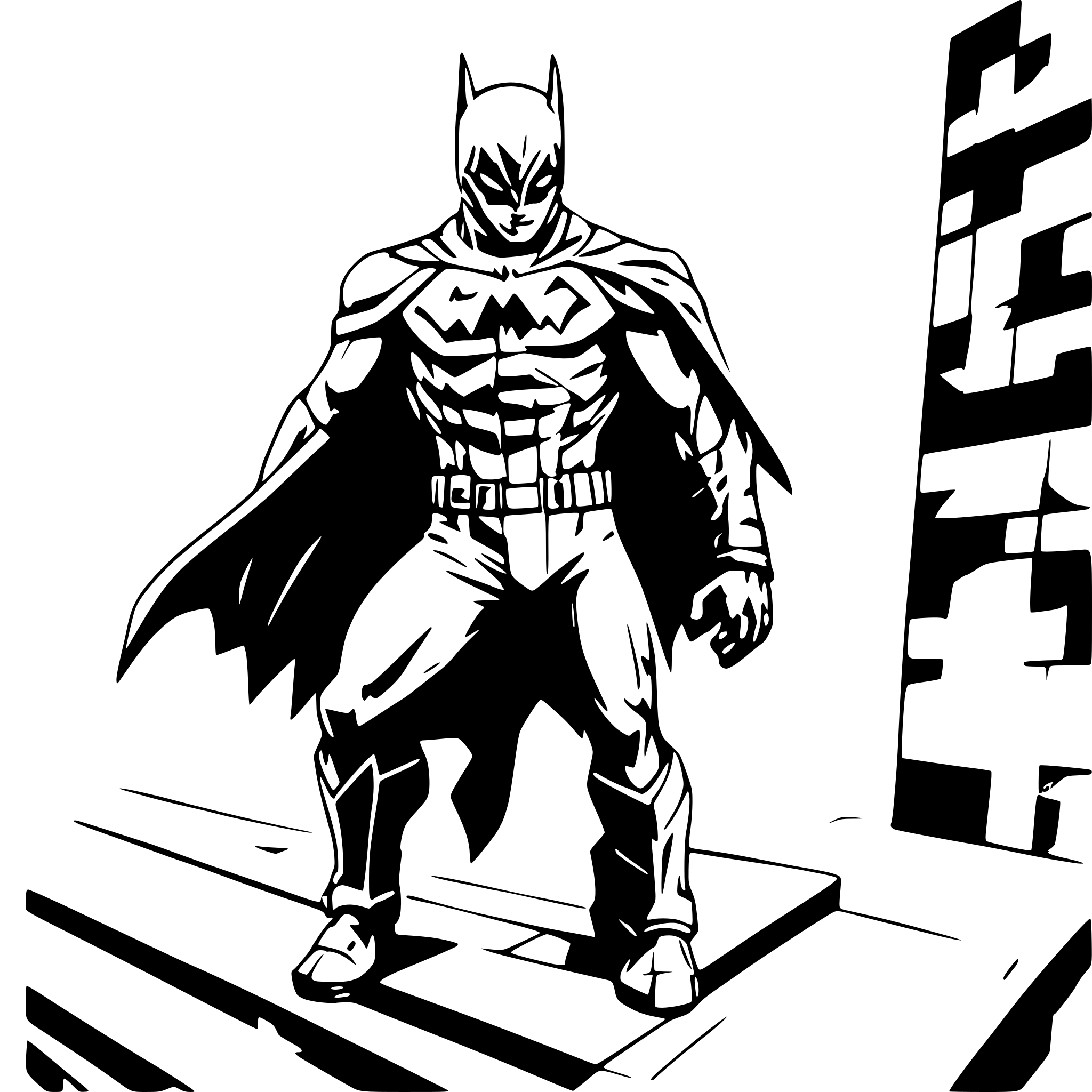 AI-generated SVG of a Batman perched on the top of a building