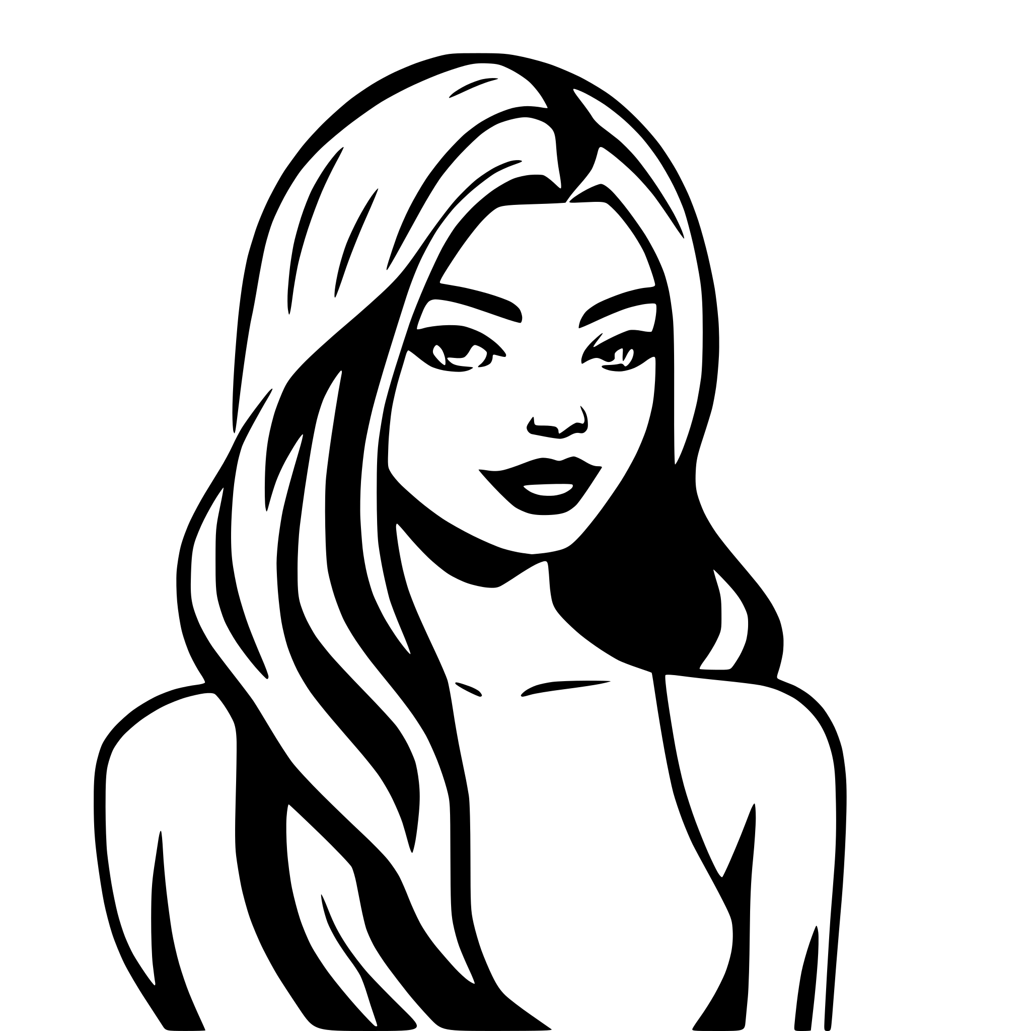 AI-generated SVG of 'A minimalist line art of a woman with flowing, beautiful hair, exuding confidence and elegance. The design should be sleek, modern, and empowering'