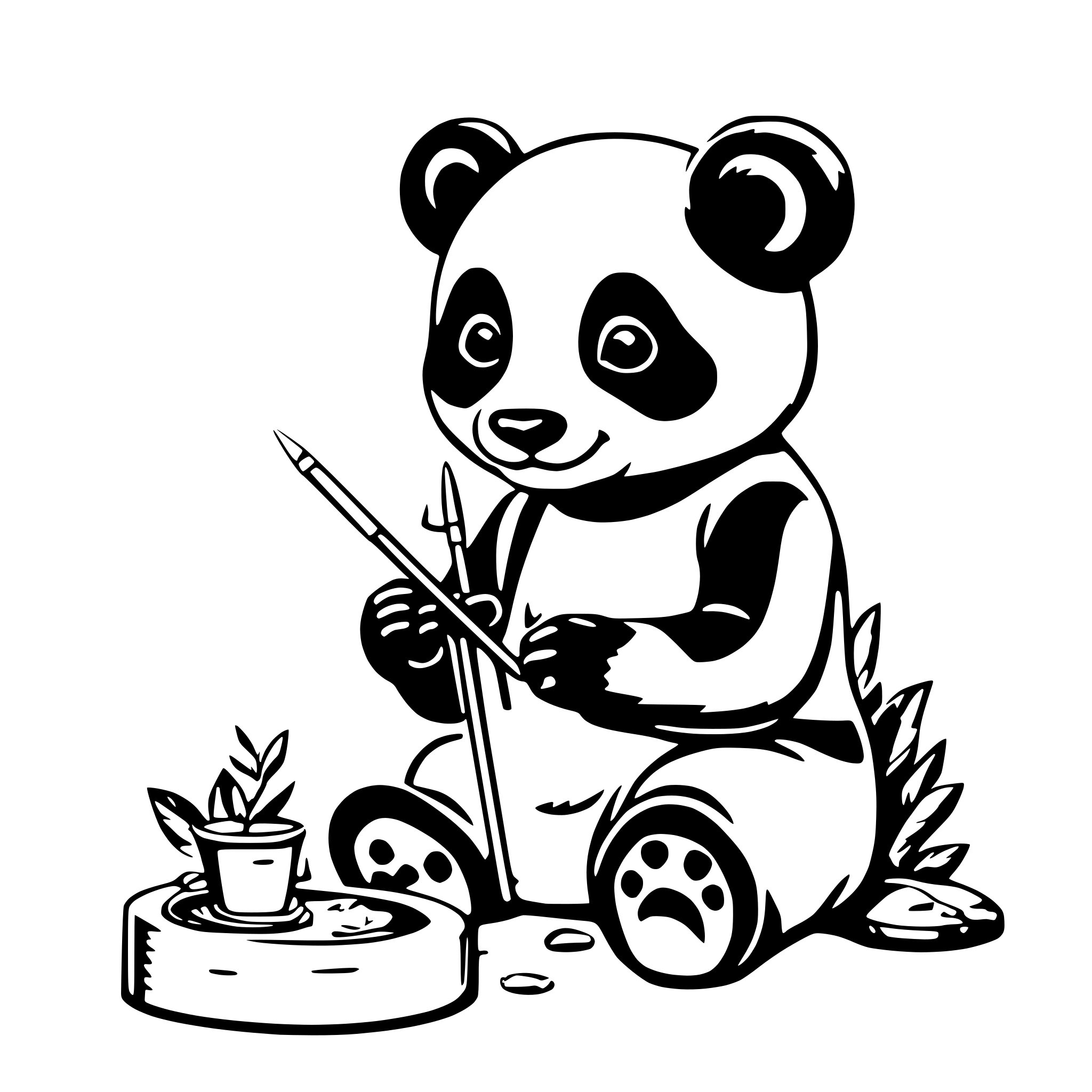 AI-generated SVG of a Panda Painter lisa frank coloring page