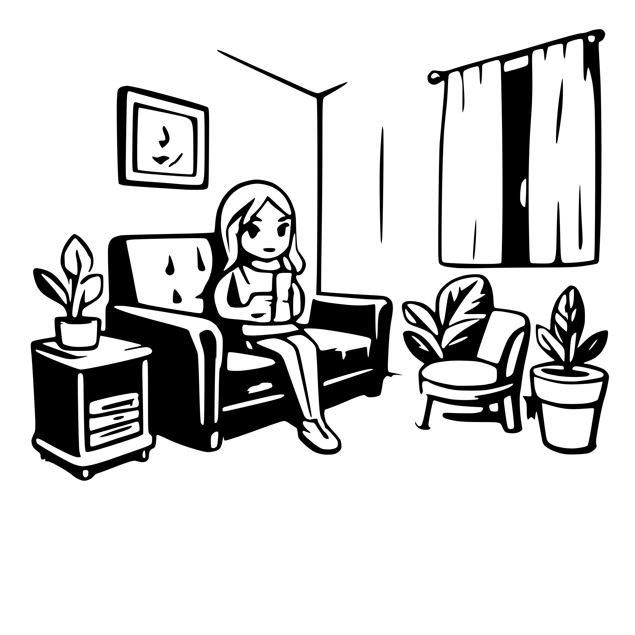 AI-generated SVG of a the living room of a very caring person. Do not draw the person just the room.