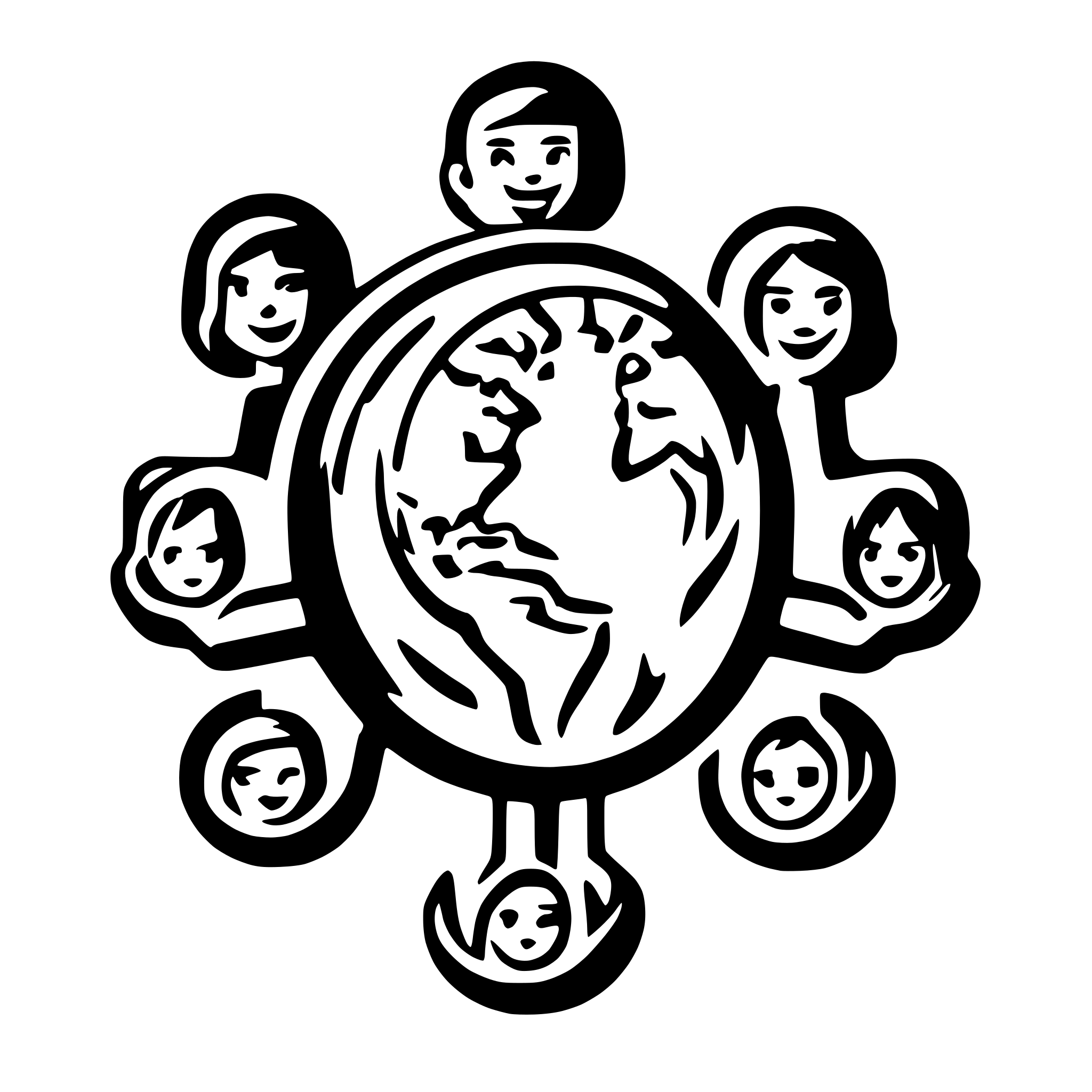 AI-generated SVG of 'Next Generation of internet, project logo, 5 people are standing hand in hand around the world'