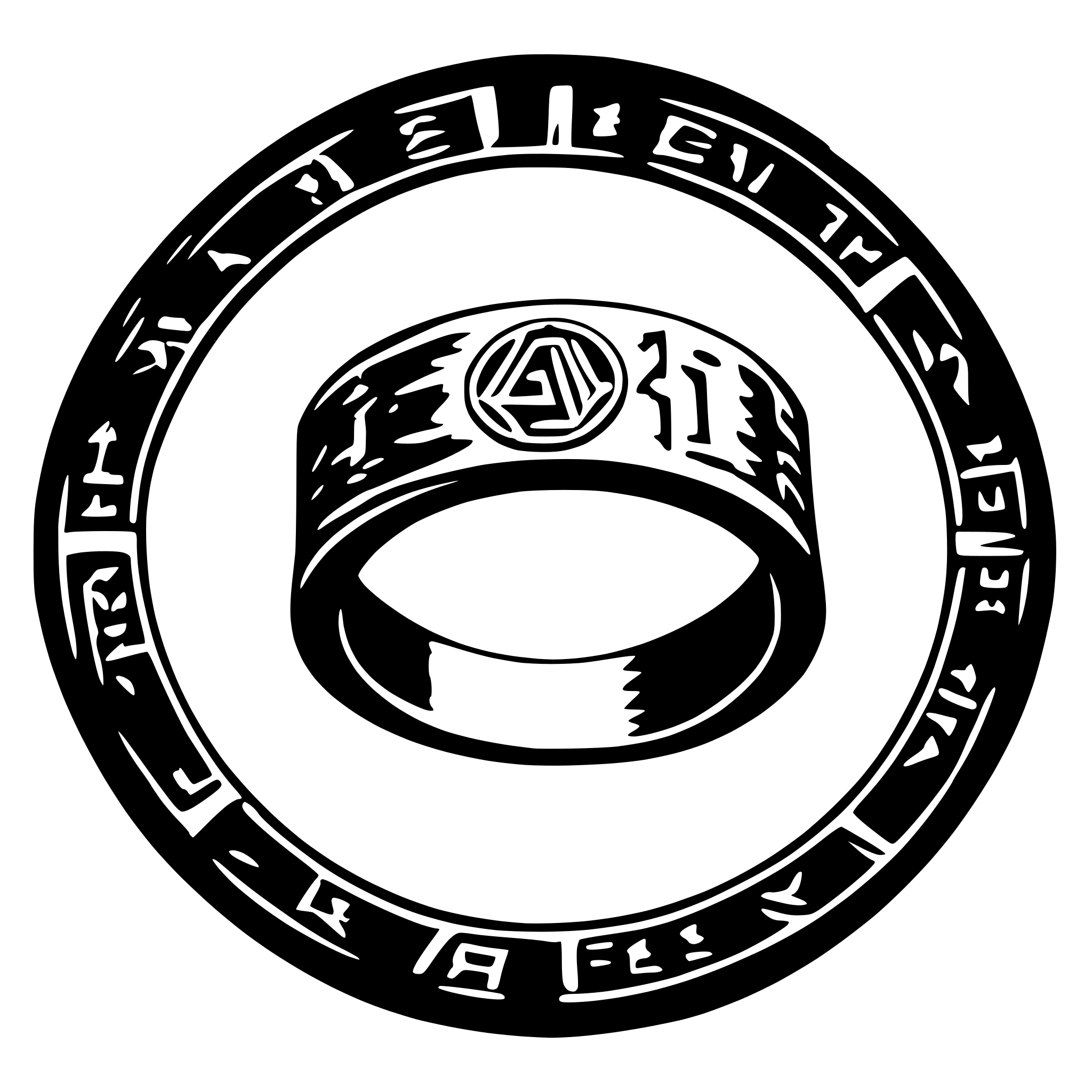 AI-generated SVG of 'a flat broken magic ring, with magic runes engraved'