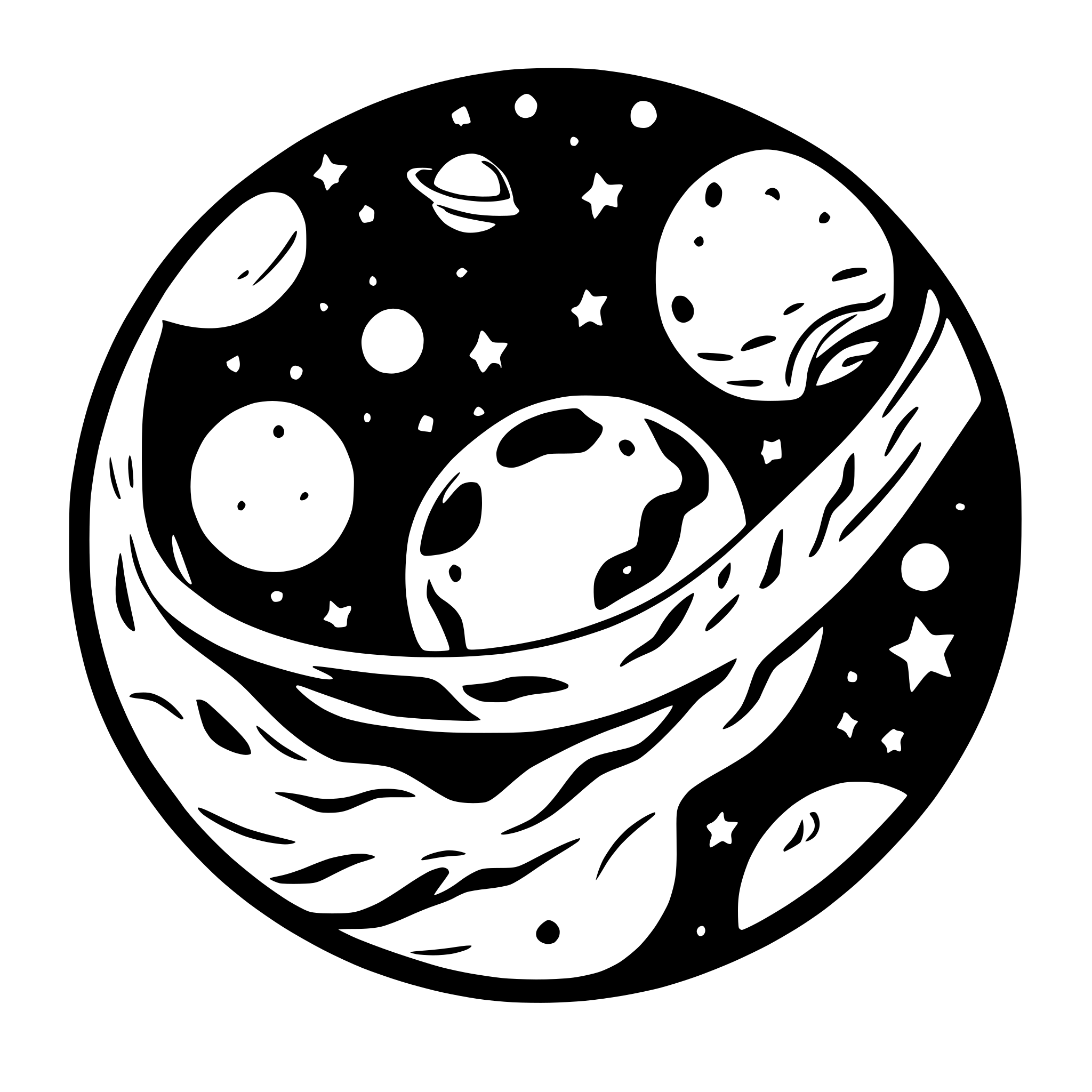 AI-generated SVG of a galaxy with planets and comets