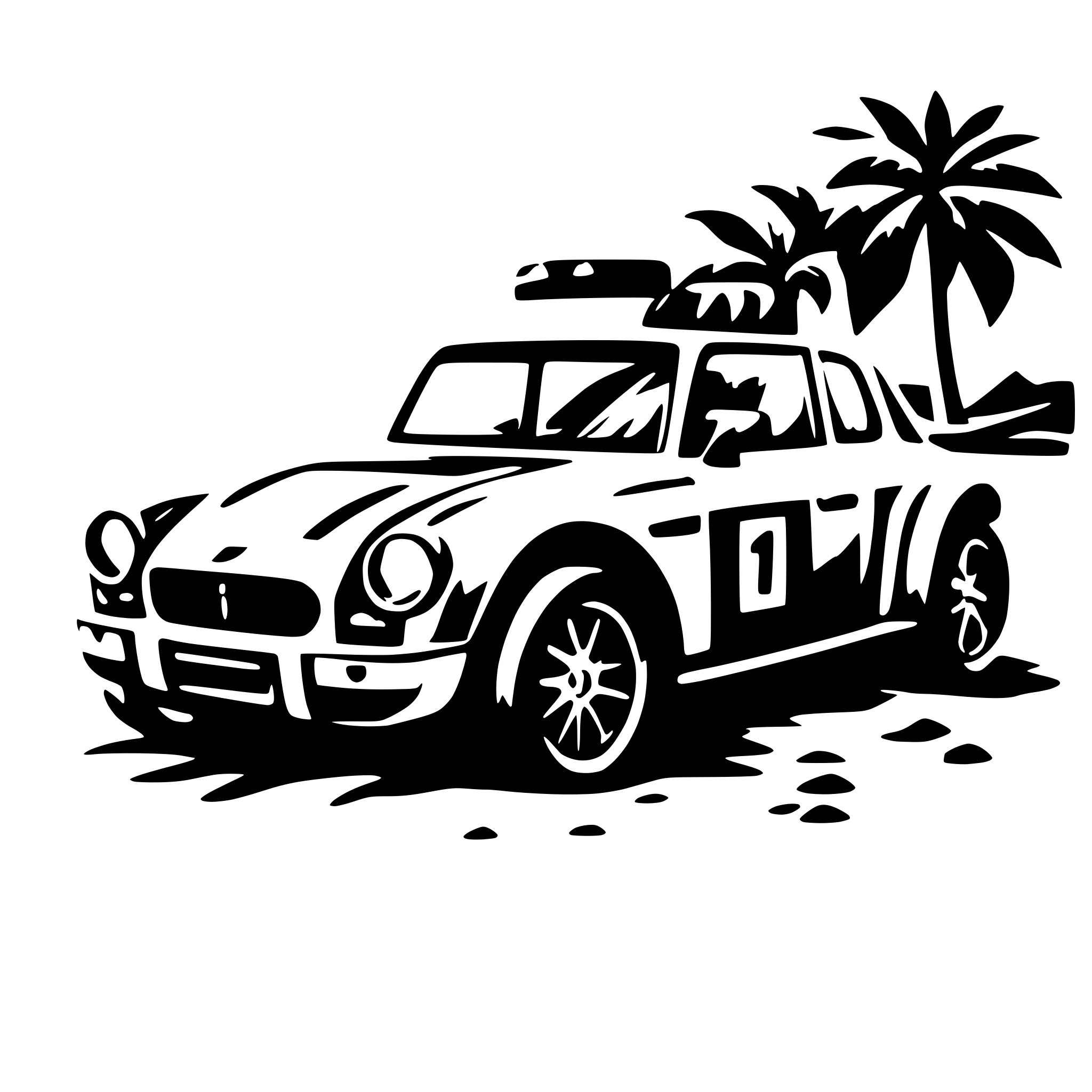 AI-generated SVG of a rally car on beach
