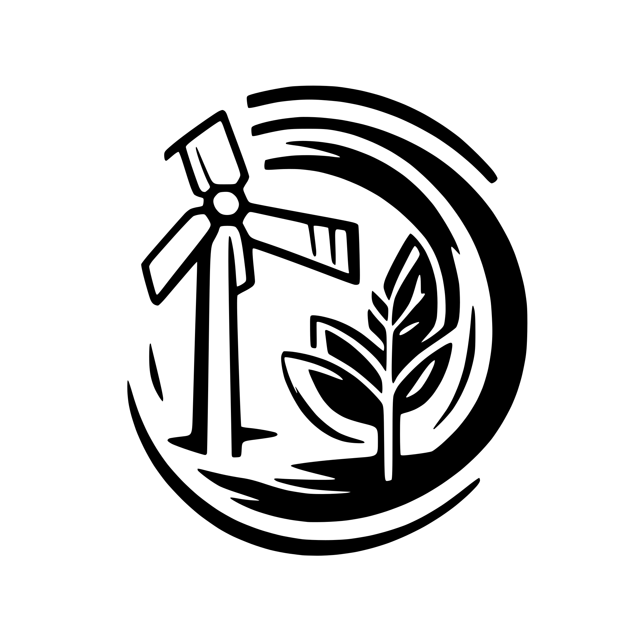 AI-generated SVG of 'A logo representing renewable energy in Ukraine, featuring solar panels, wind turbines, and battery storage. Use green and blue colors.'