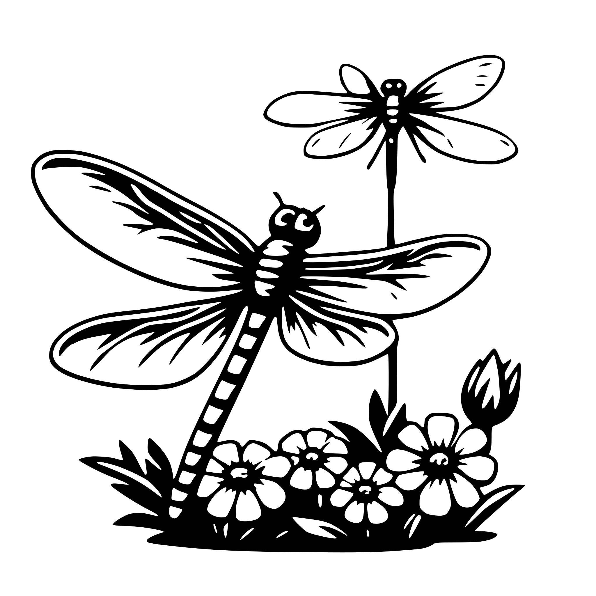 AI-generated SVG of a dragonfly and flowers