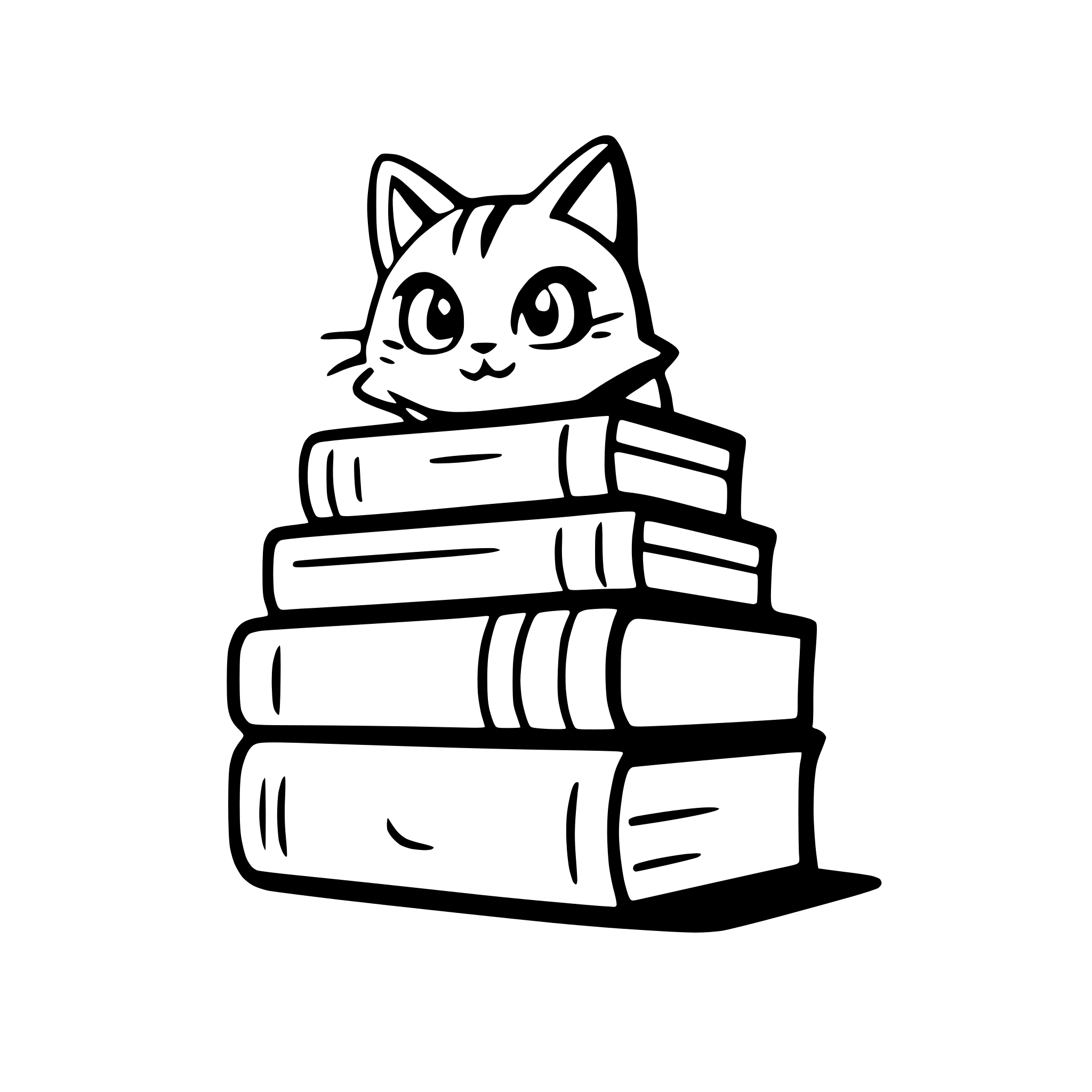 AI-generated SVG of a a stack of books with a curious cat peeking out
