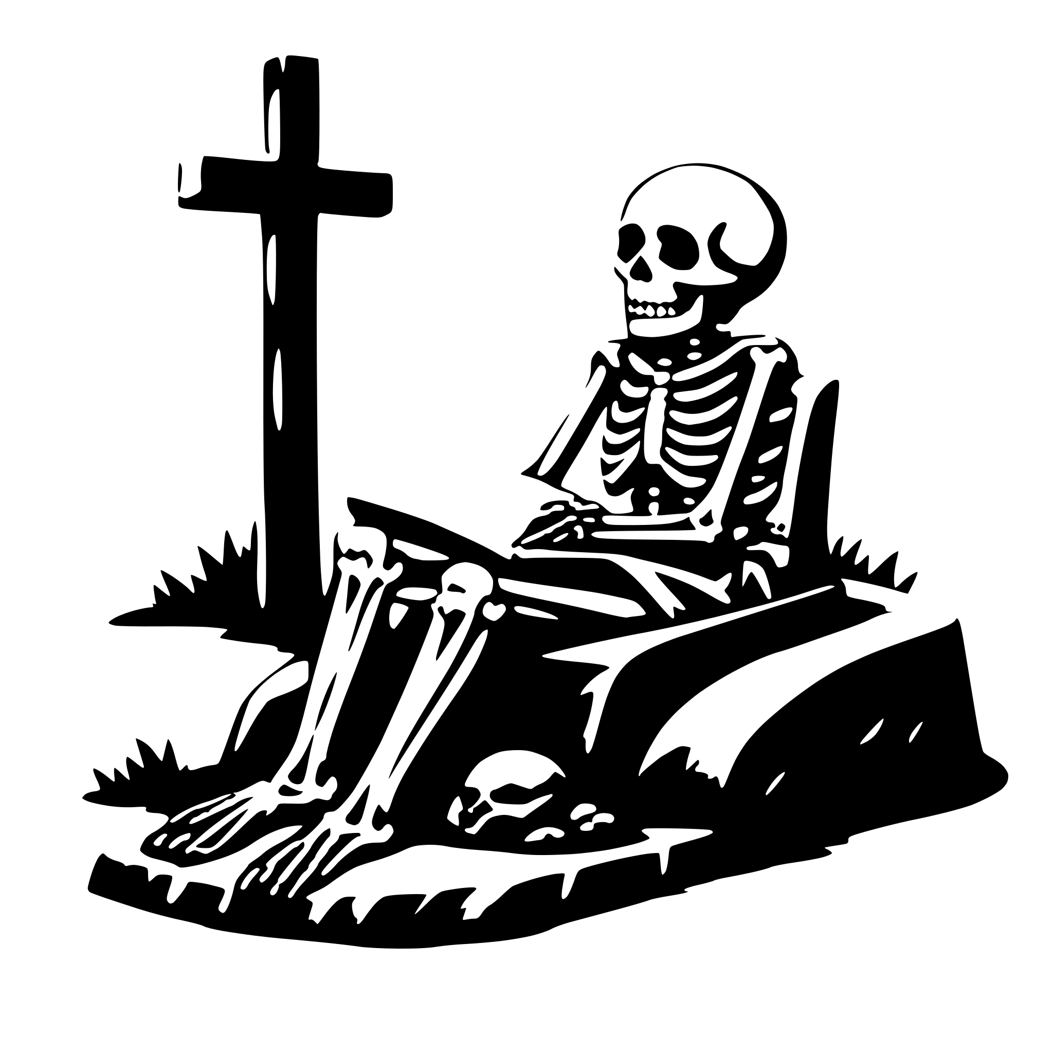 AI-generated SVG of a a skeleton sitting on a christian grave and reading AI-generated SVG of a a skeleton sitting on a christian grave and reading