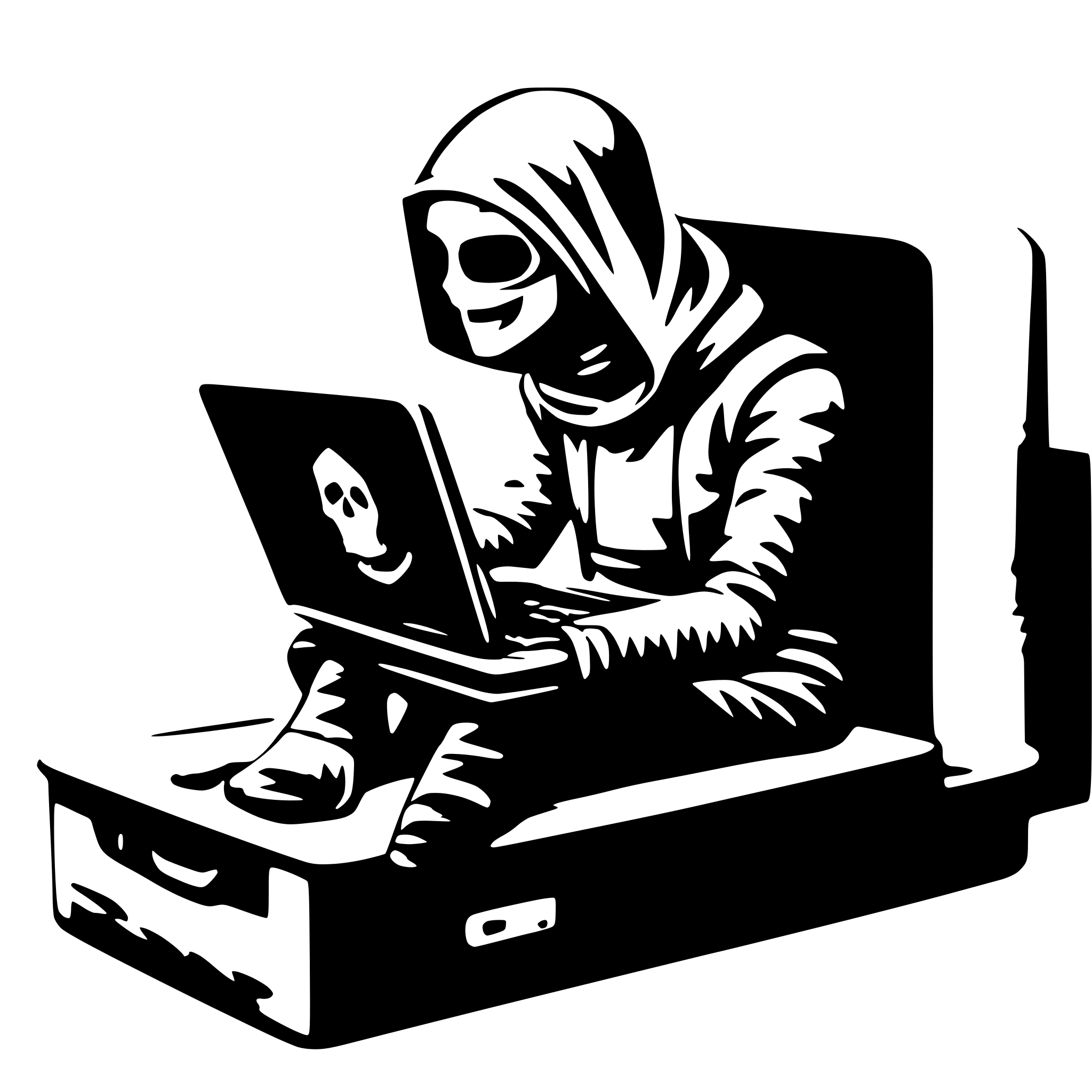 AI-generated SVG of a a hacker is dehind is laptop