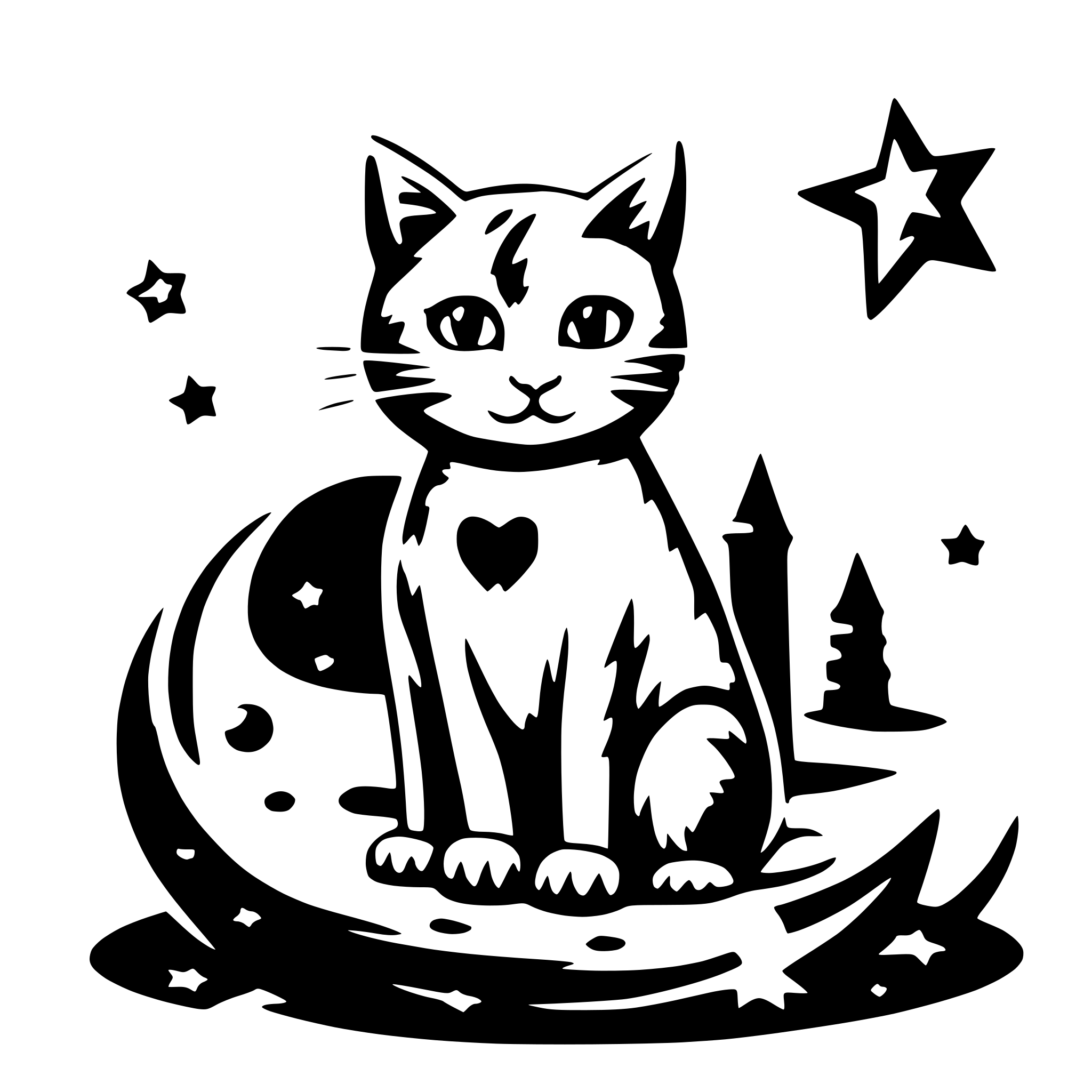 AI-generated SVG of a childish, cat on moon, stars around