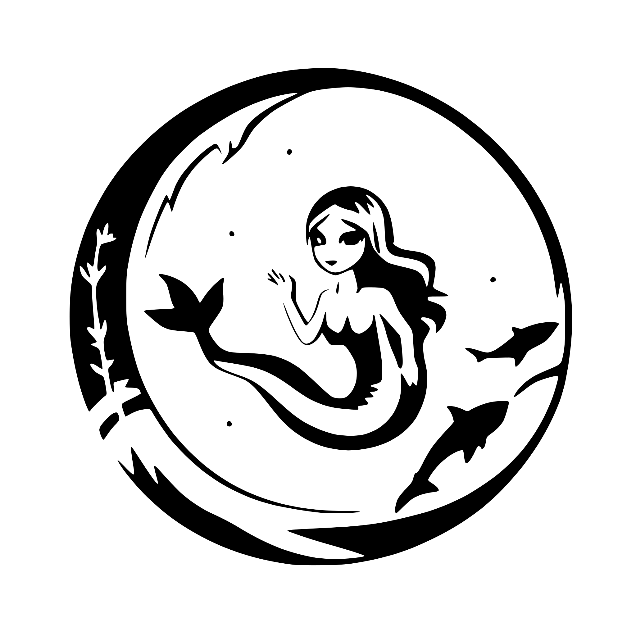 AI-generated SVG of a mermaid swimming with dolphins