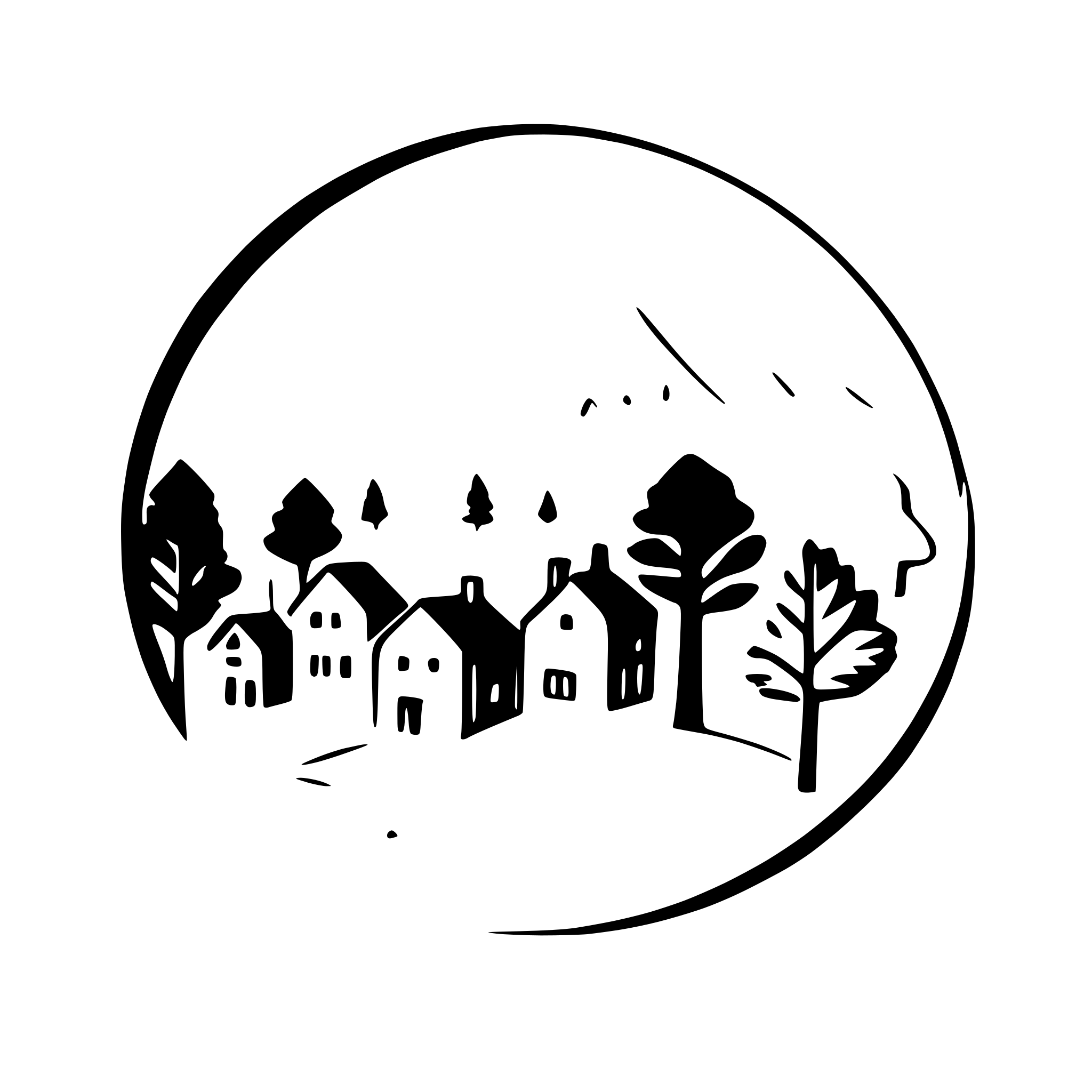 AI-generated SVG of a snowy village with pine trees