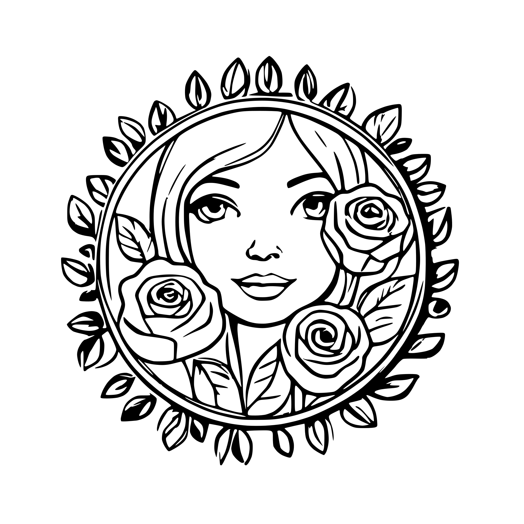 AI-generated SVG of a Text: Milma inside of round ornament of roses