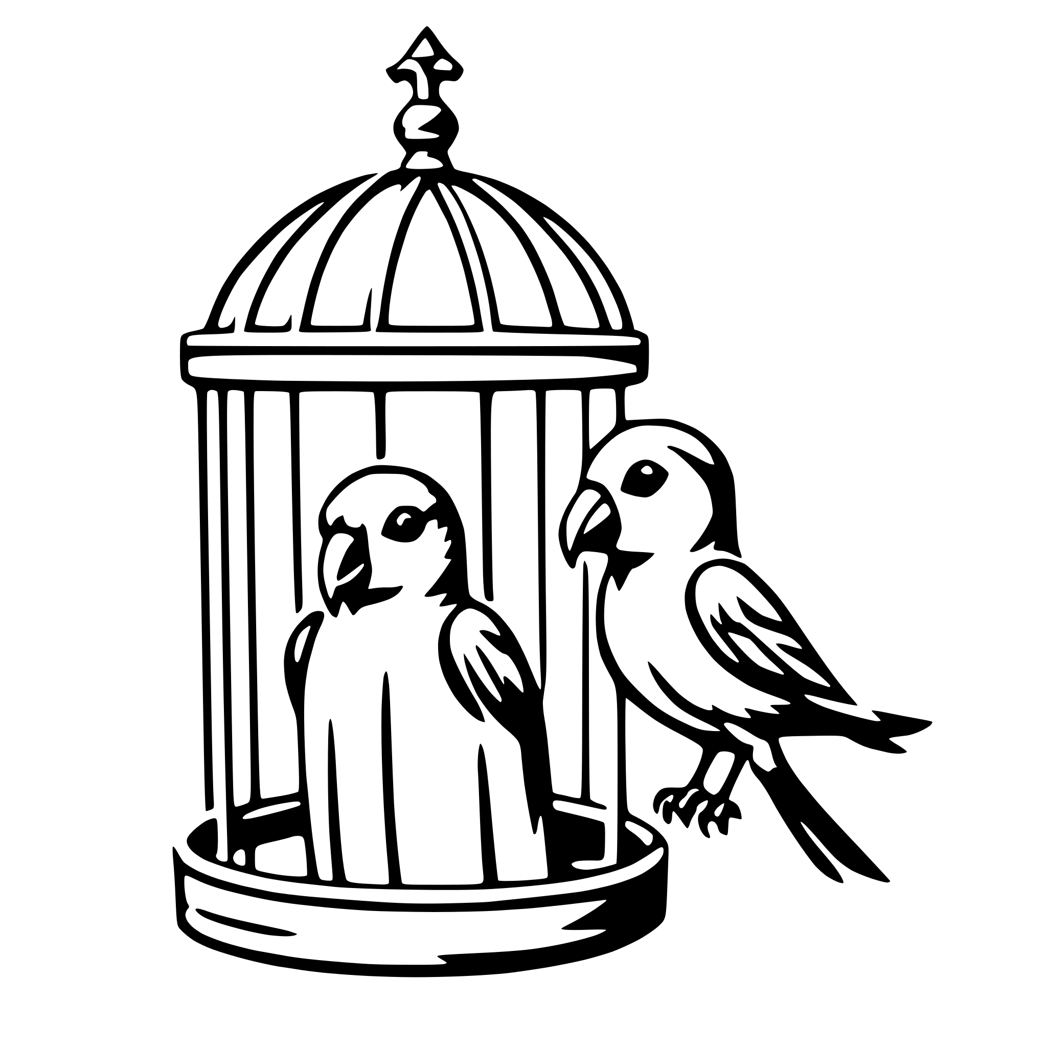 AI-generated SVG of a lovebirds in cage