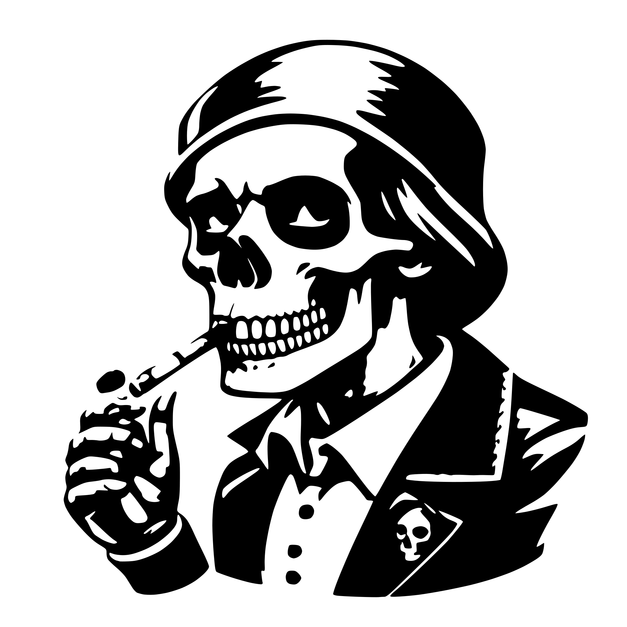 AI-generated SVG of a a skull man smoking
