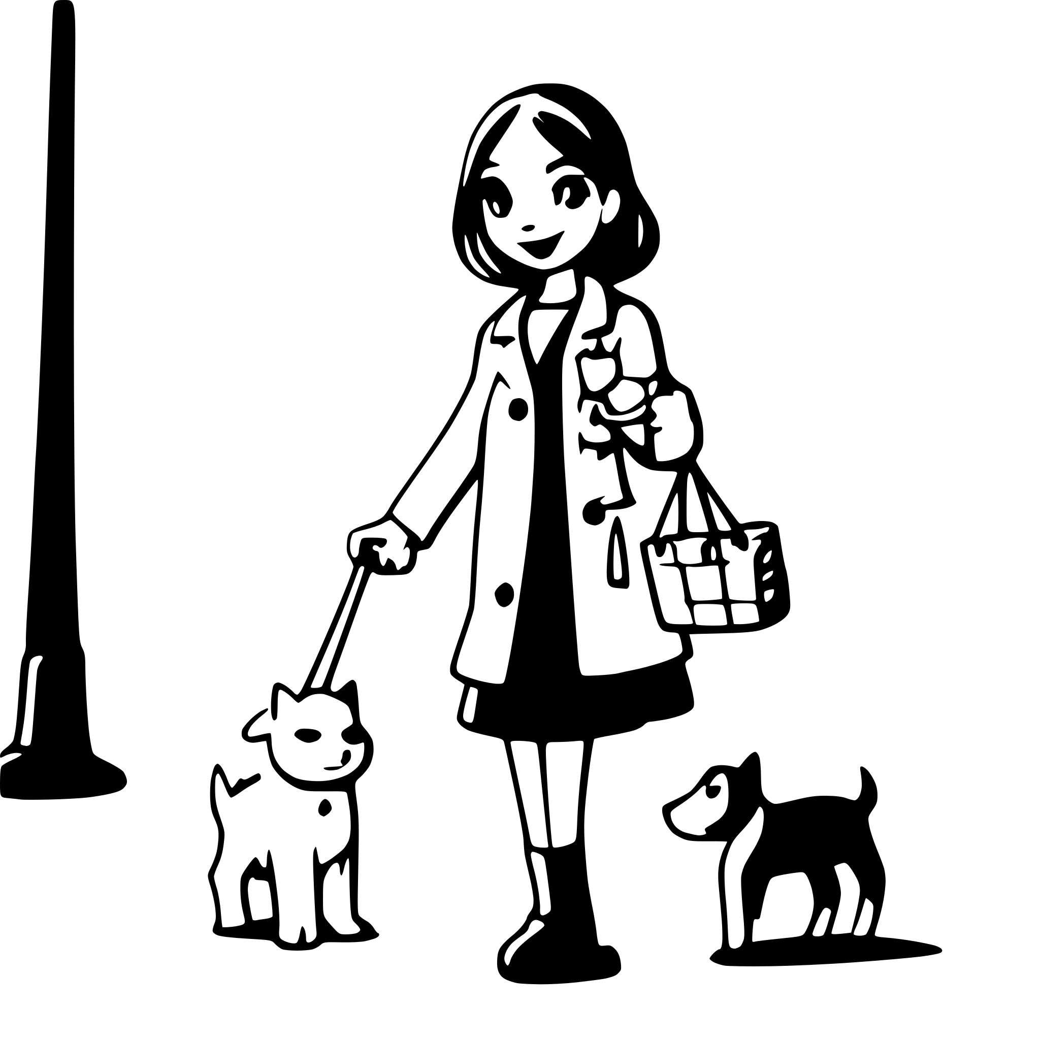 AI-generated SVG of a girl walking a dog with some shopping in colmar