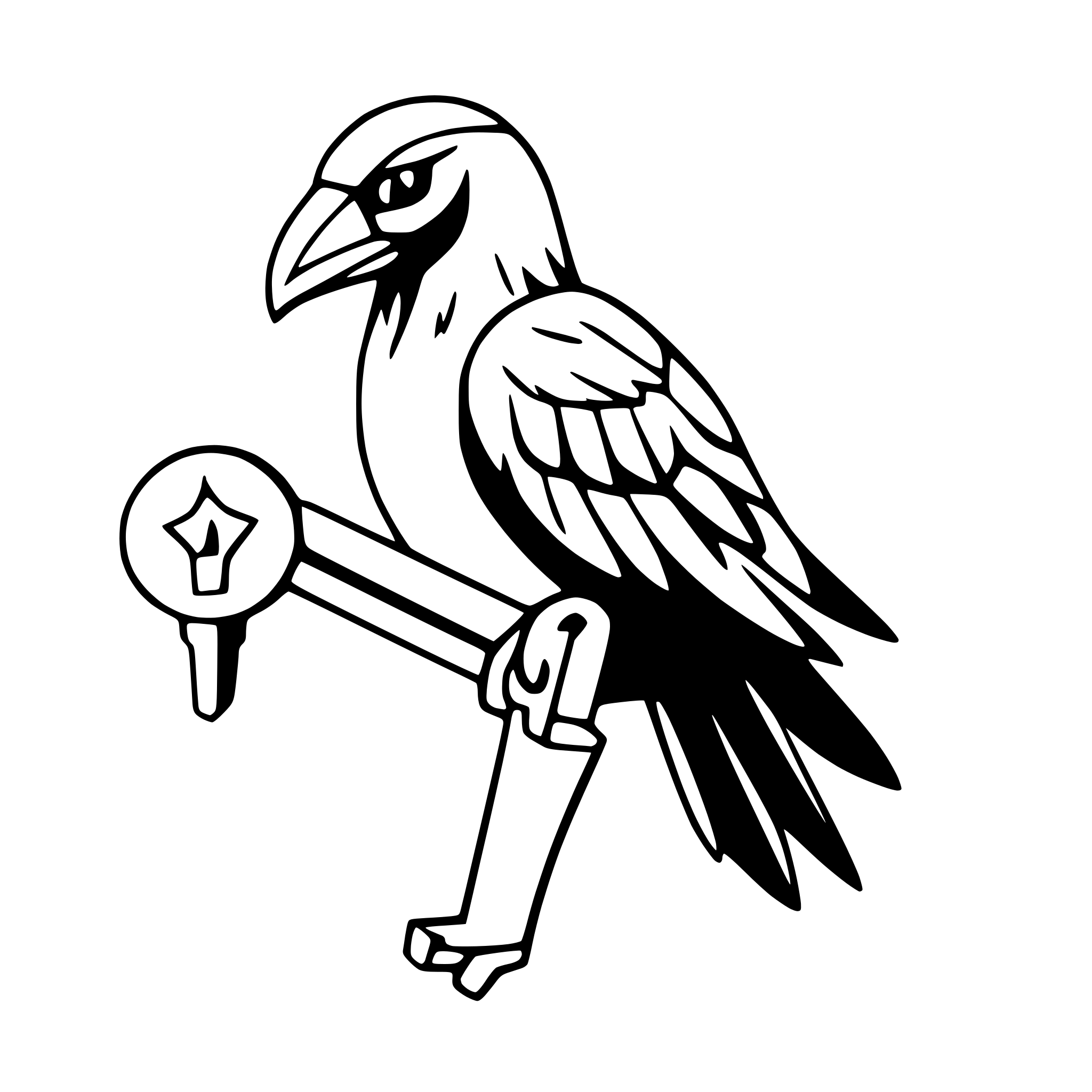 AI-generated SVG of 'raven with key in beak'