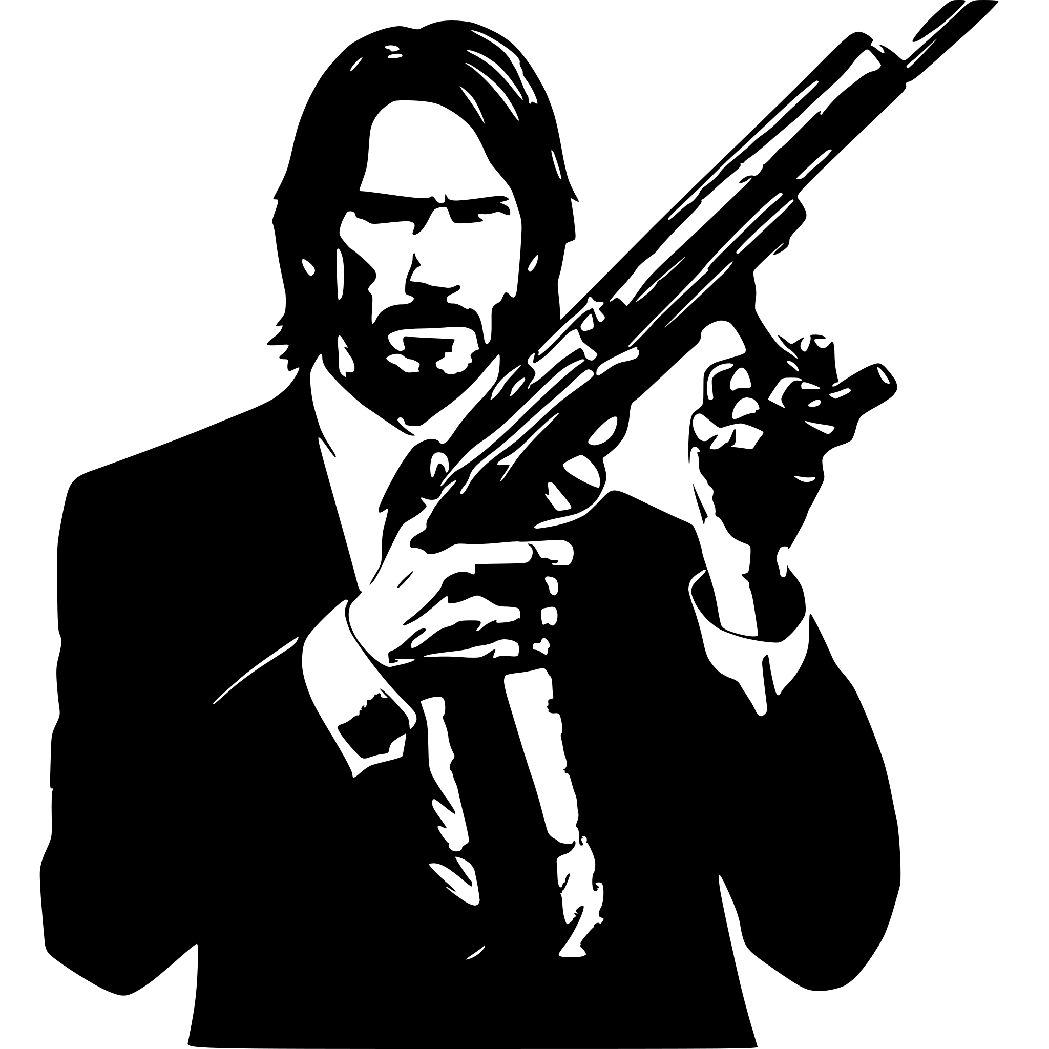 AI-generated SVG of a John wick hold a gun highly detailed