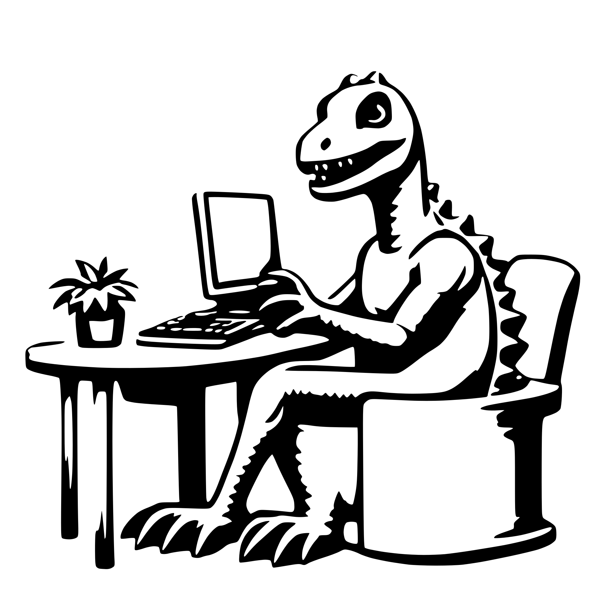 AI-generated SVG of 'dinosaur with computer'