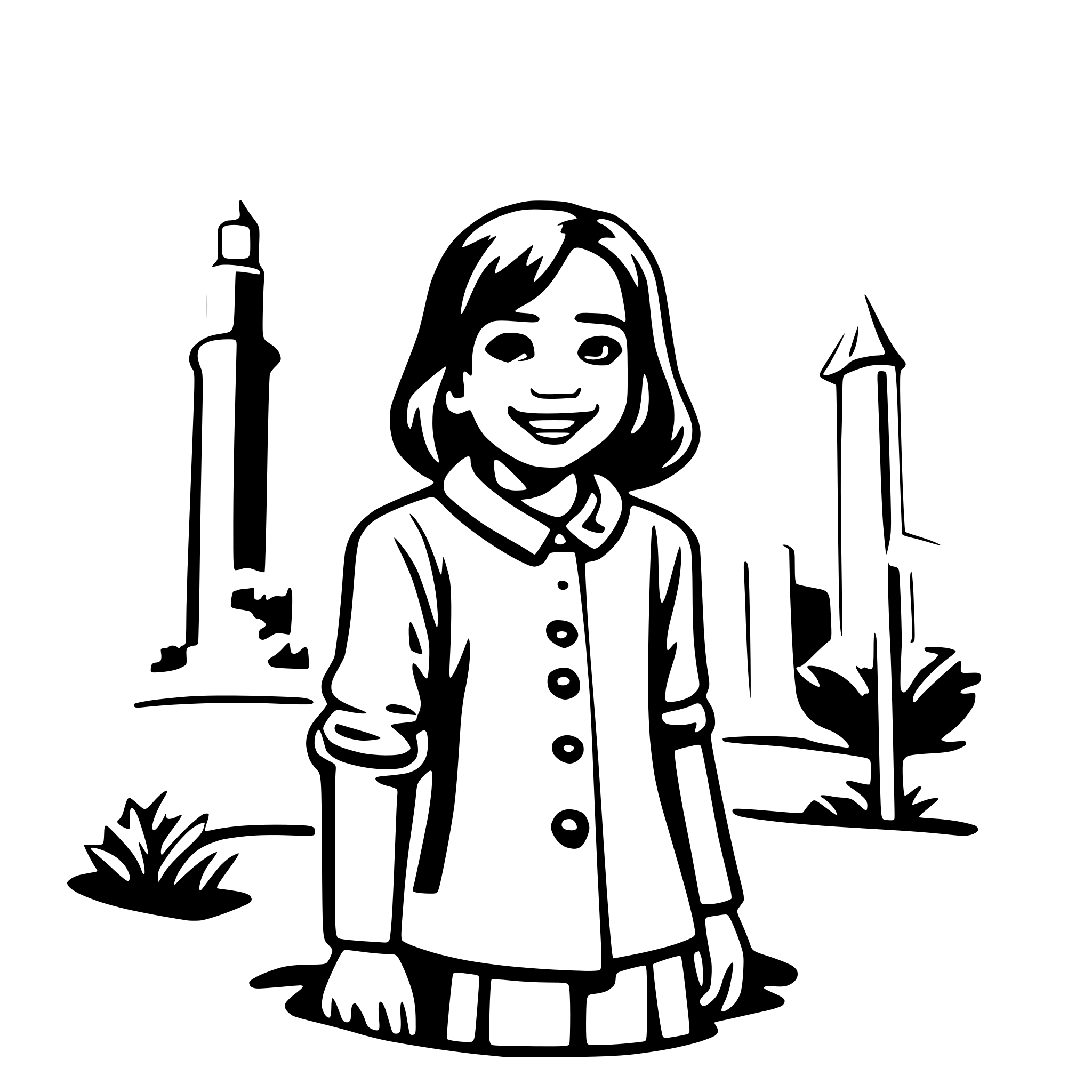 AI-generated SVG of 'line art anak berambut ikal panjang kartun'