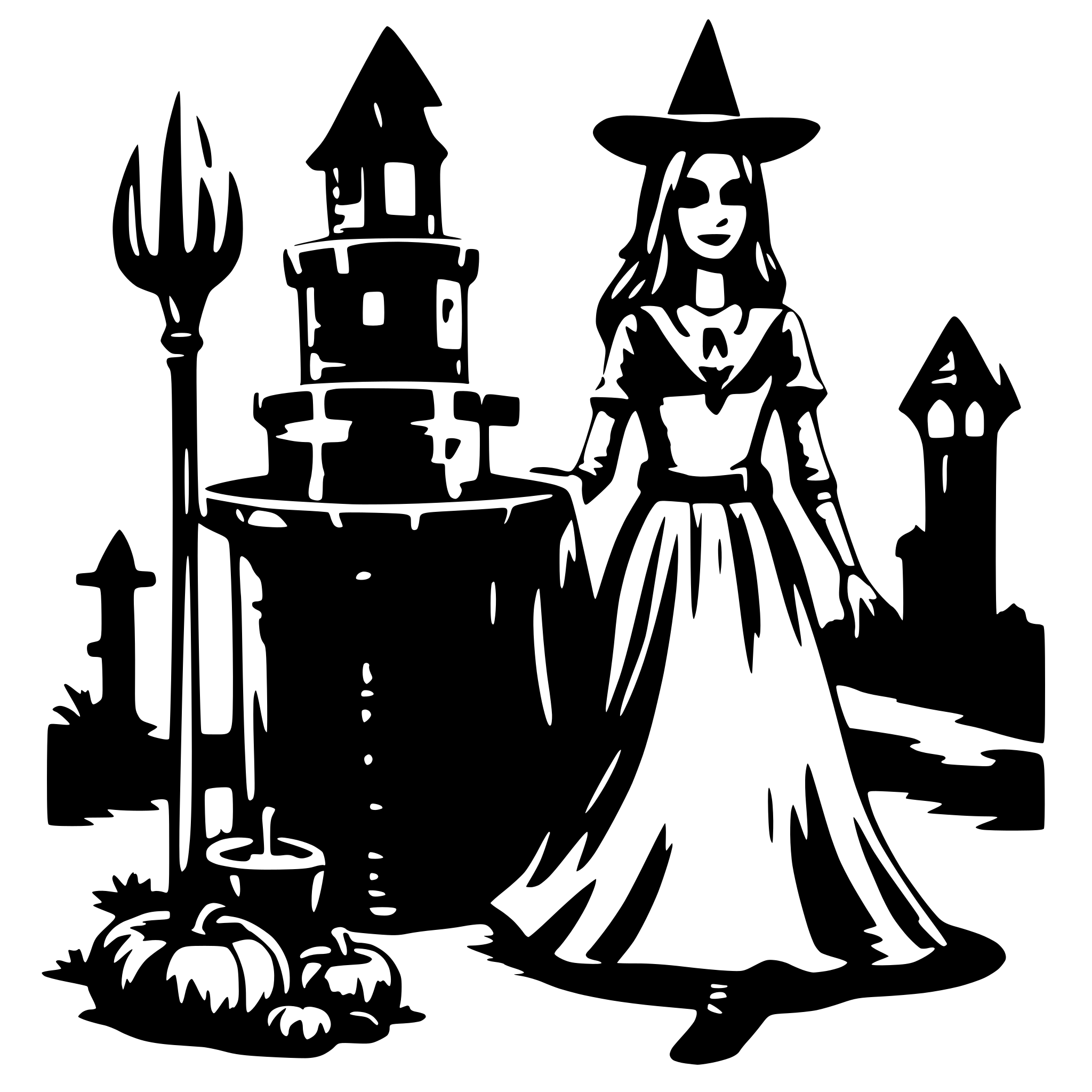 AI-generated SVG of 'Spookey Witch on a proom'