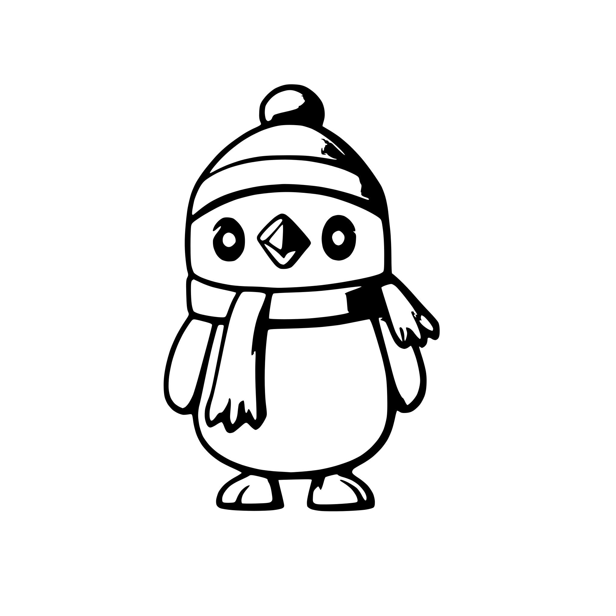 AI-generated SVG of a Christmas penguin in Pixar style wearing hat, scarf and winter coat