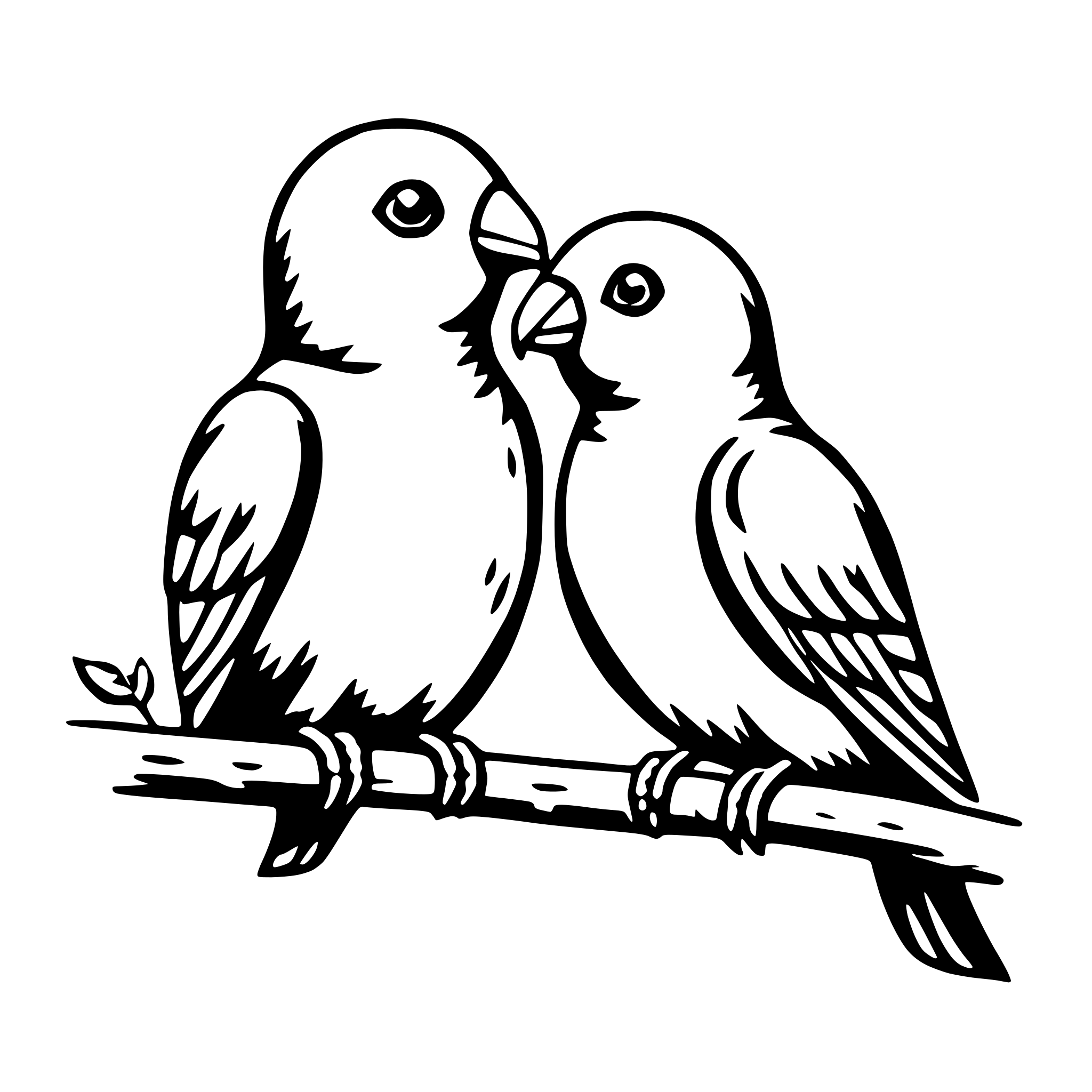 AI-generated SVG of 'lovebirds on a branch'