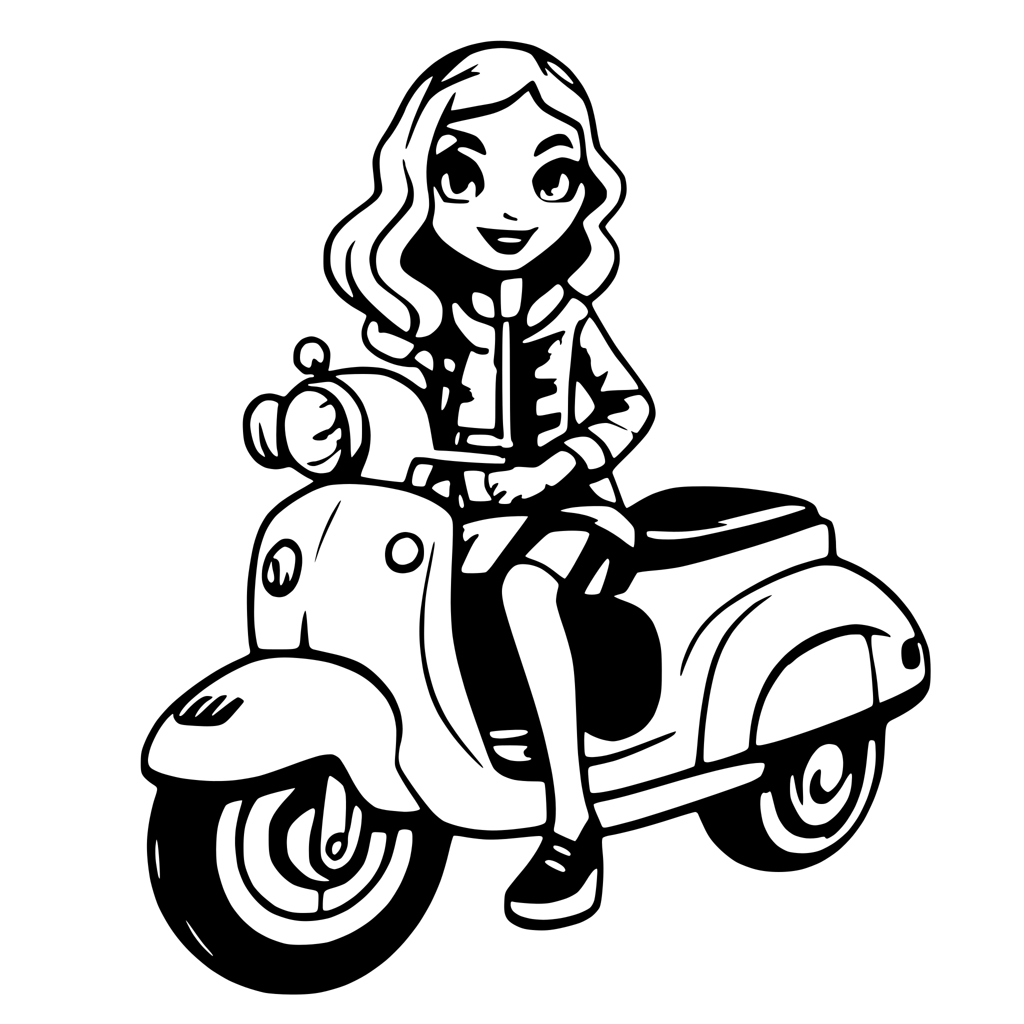 AI-generated SVG of a Woman on a vespa