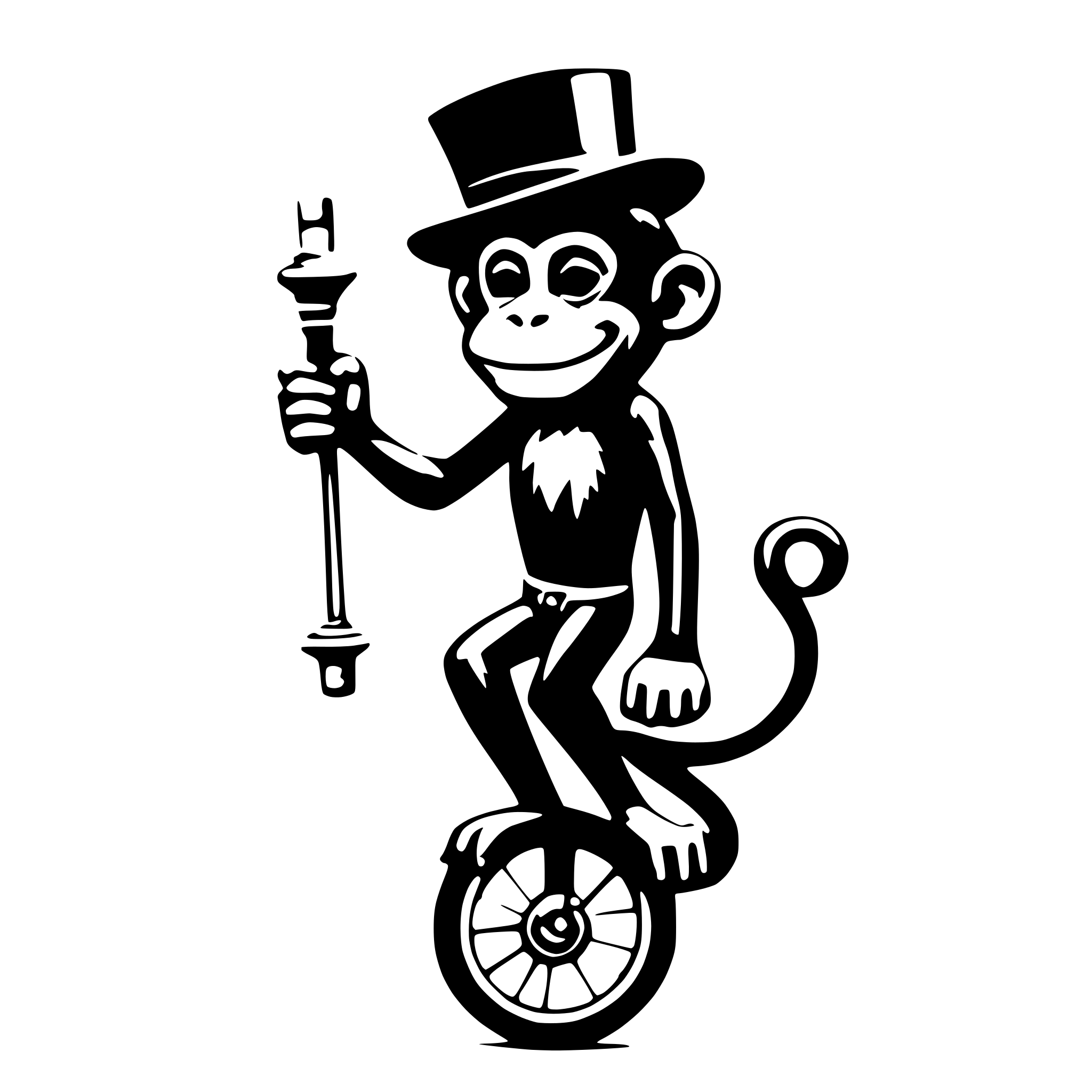 AI-generated SVG of a a monkey with a hat on a unicycle