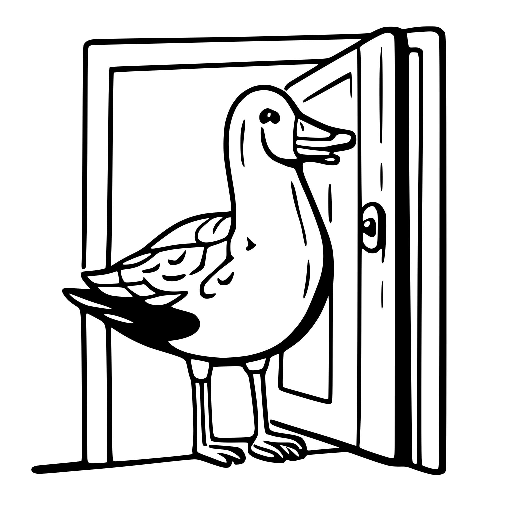 AI-generated SVG of a color goose open the door, orange feet
