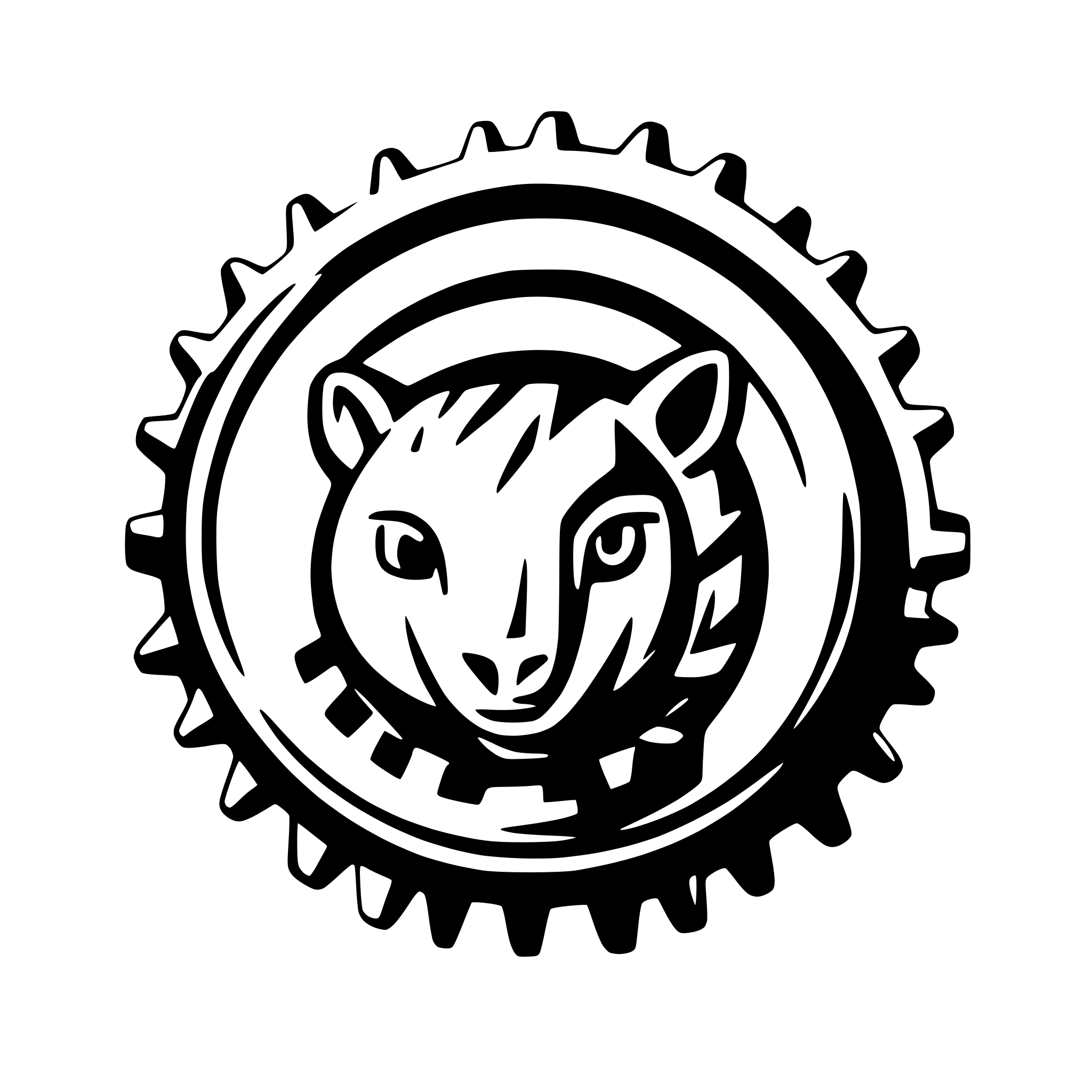 AI-generated SVG of a logo of wombat head in the middle of industrial gear.No 3d effects, clear lines
