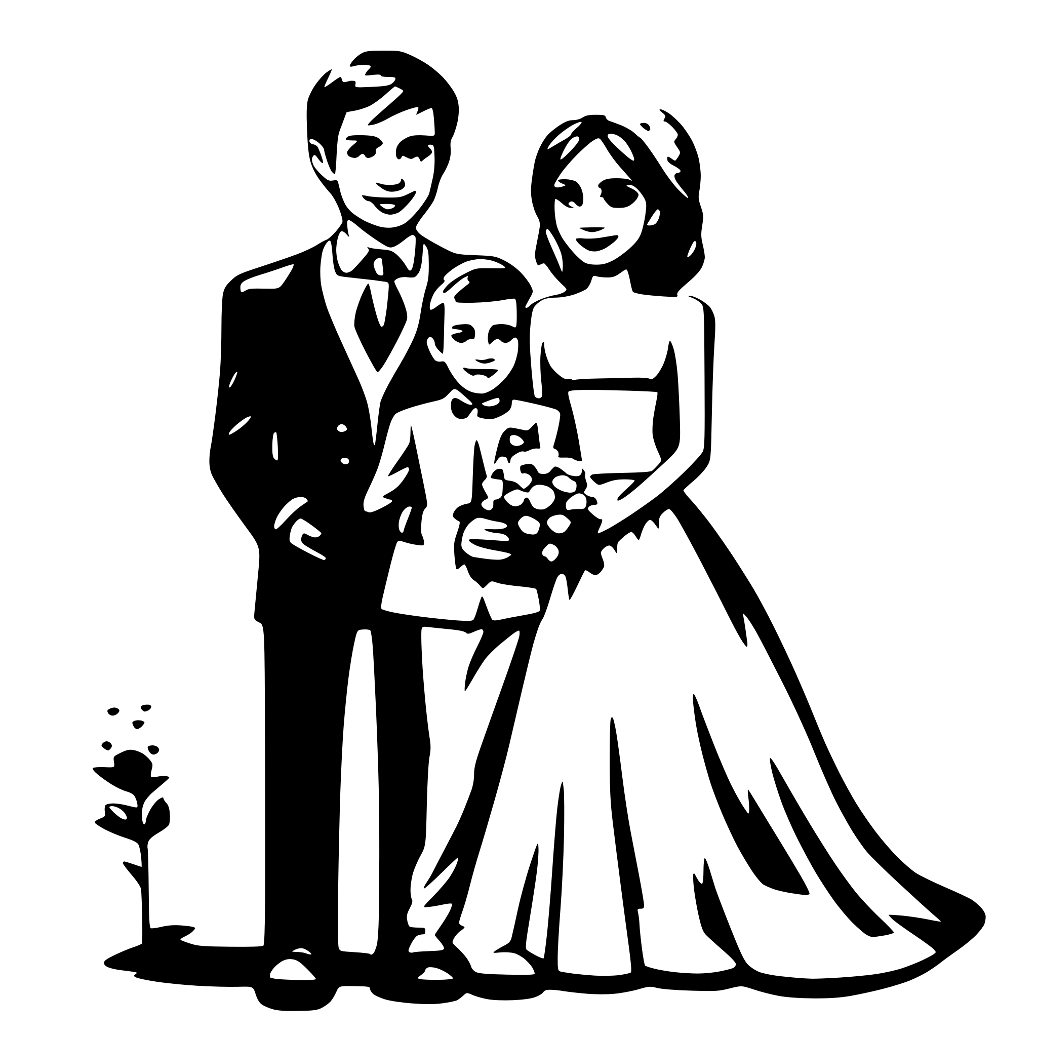 AI-generated SVG of 'Bride,groom and child'