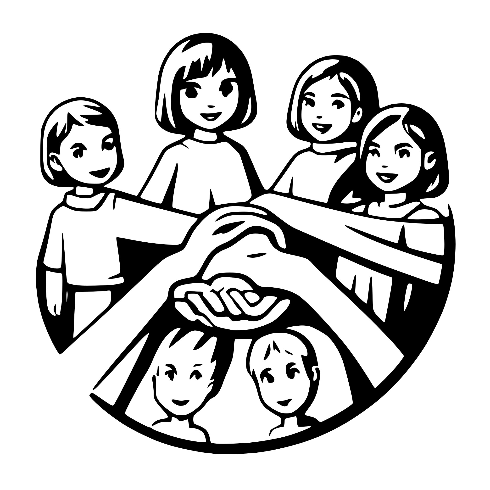 AI-generated SVG of a 12 boys and girls holdng hands