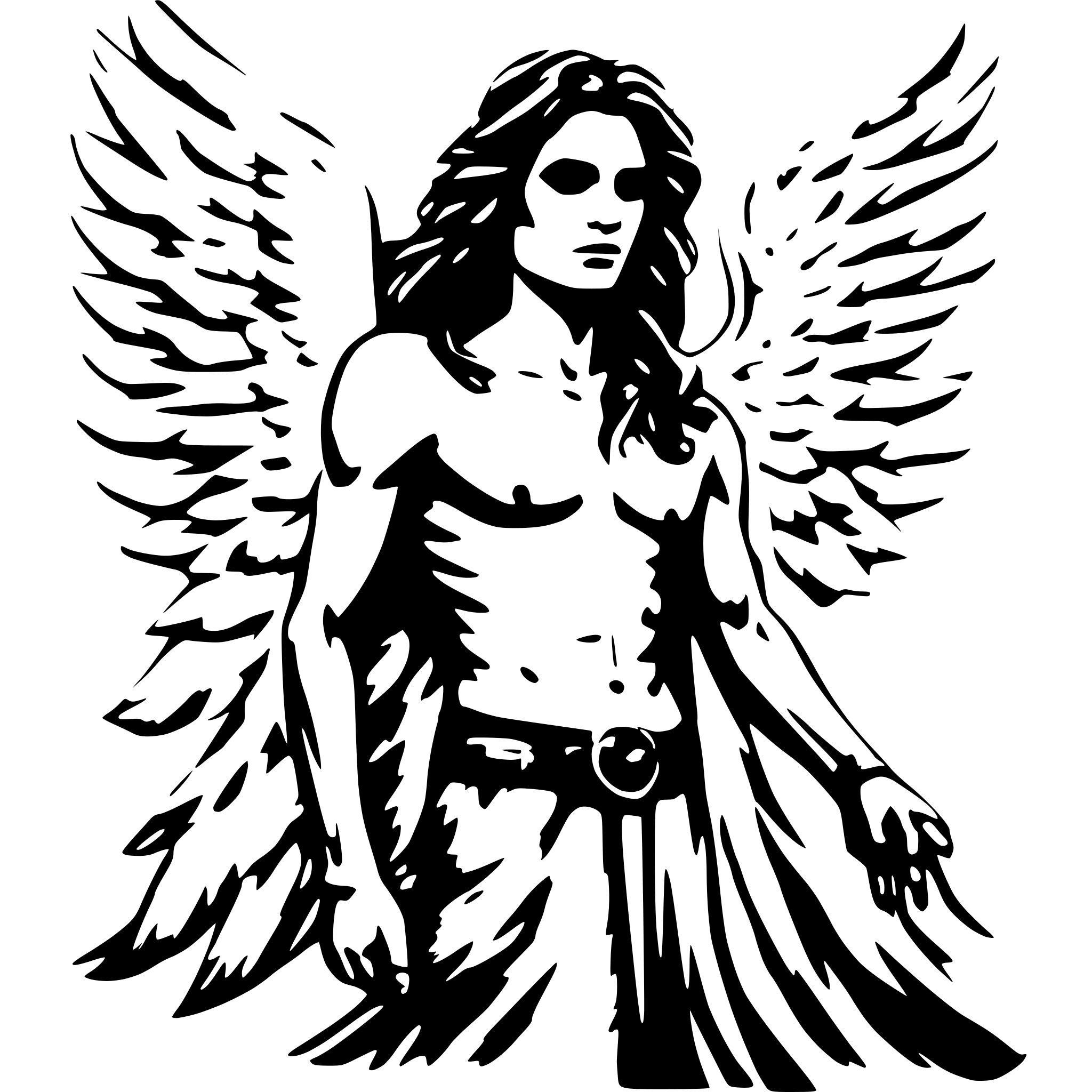 AI-generated SVG of a A male angel with long hair and outstretched wings. And sexy muscular upper body AI-generated SVG of a A male angel with long hair and outstretched wings. And sexy muscular upper body