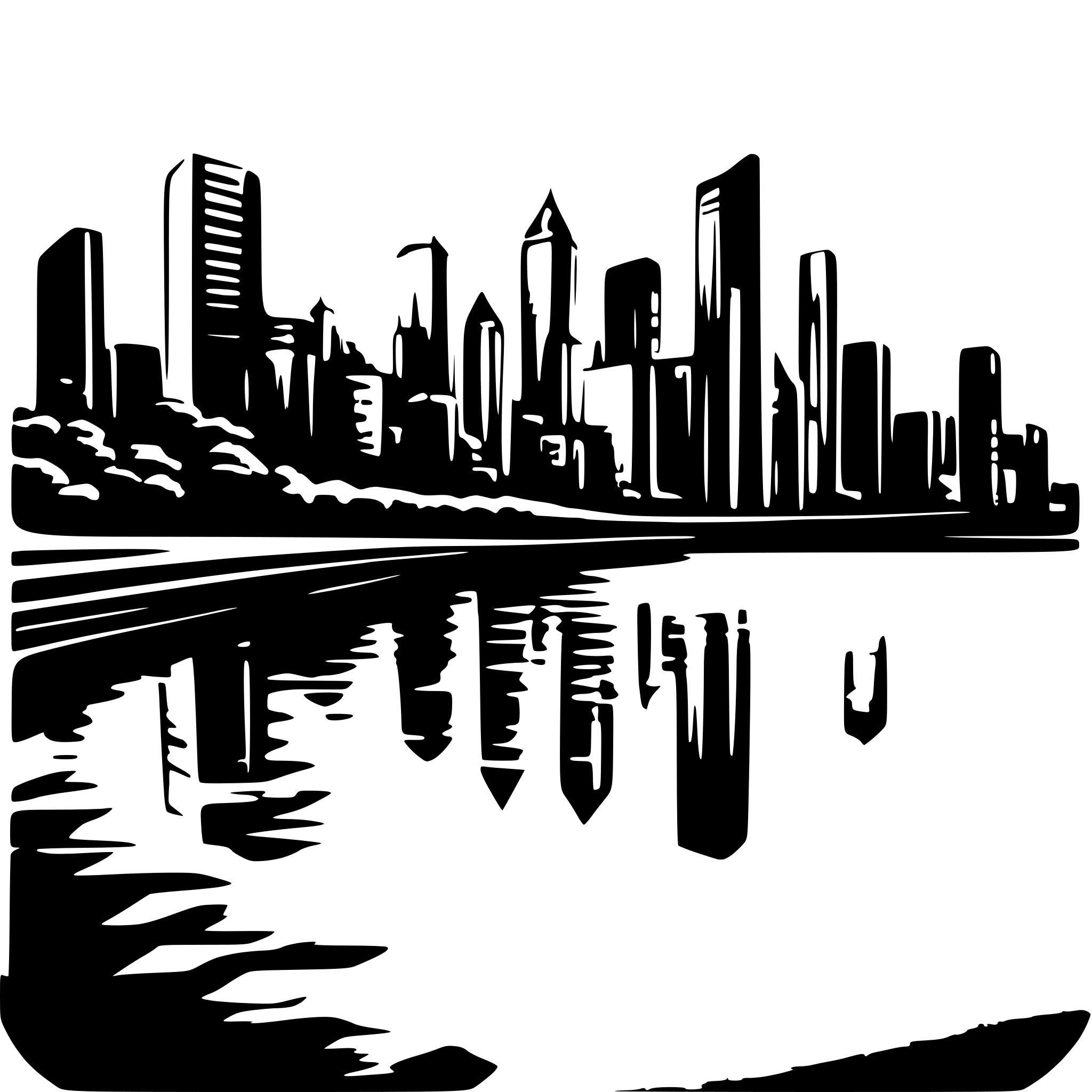 AI-generated SVG of 'Create an SVG illustration of a modern city skyline at sunset, with detailed buildings, a gradient sky, and reflections in a river.'