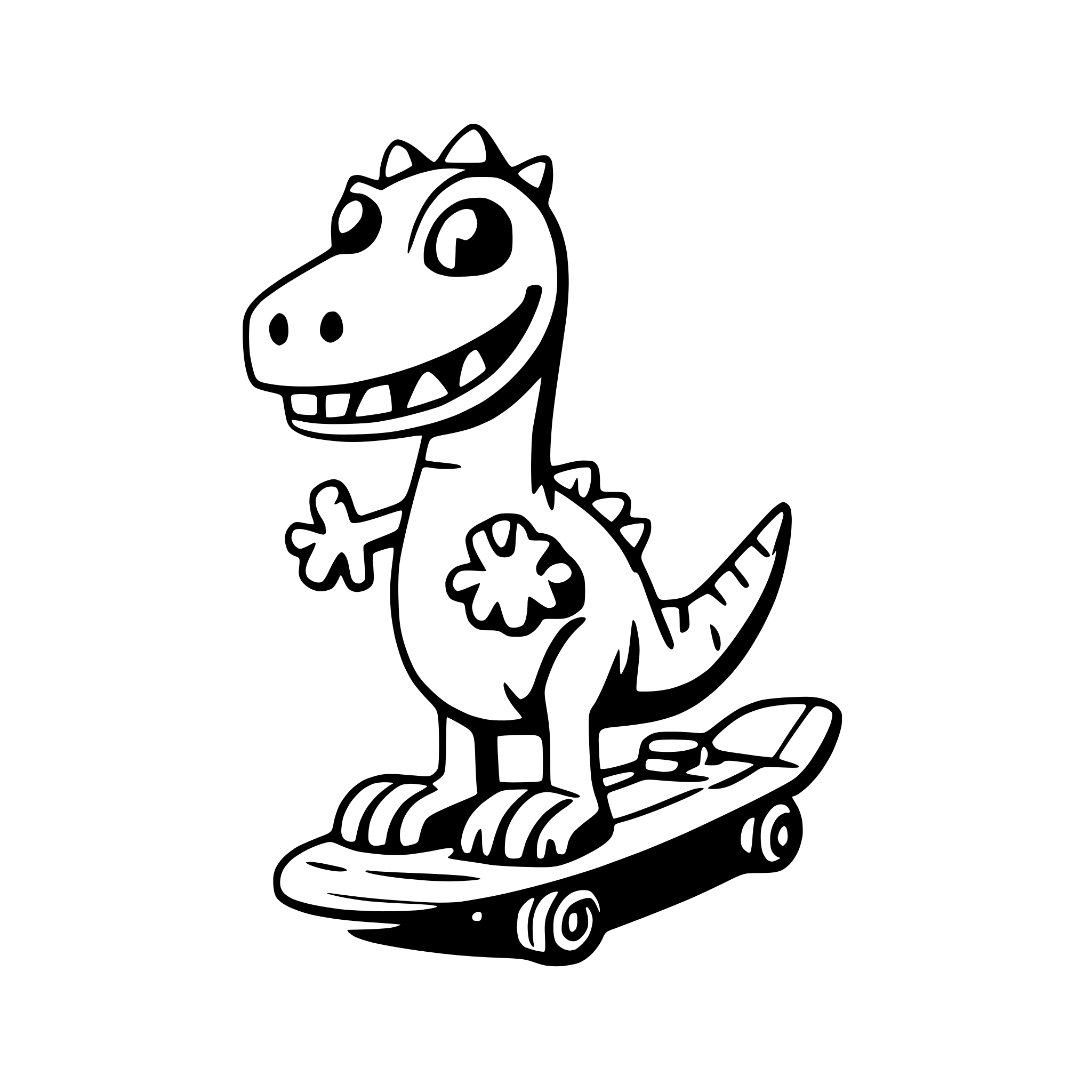 AI-generated SVG of a a playful dinosaur with a skateboard