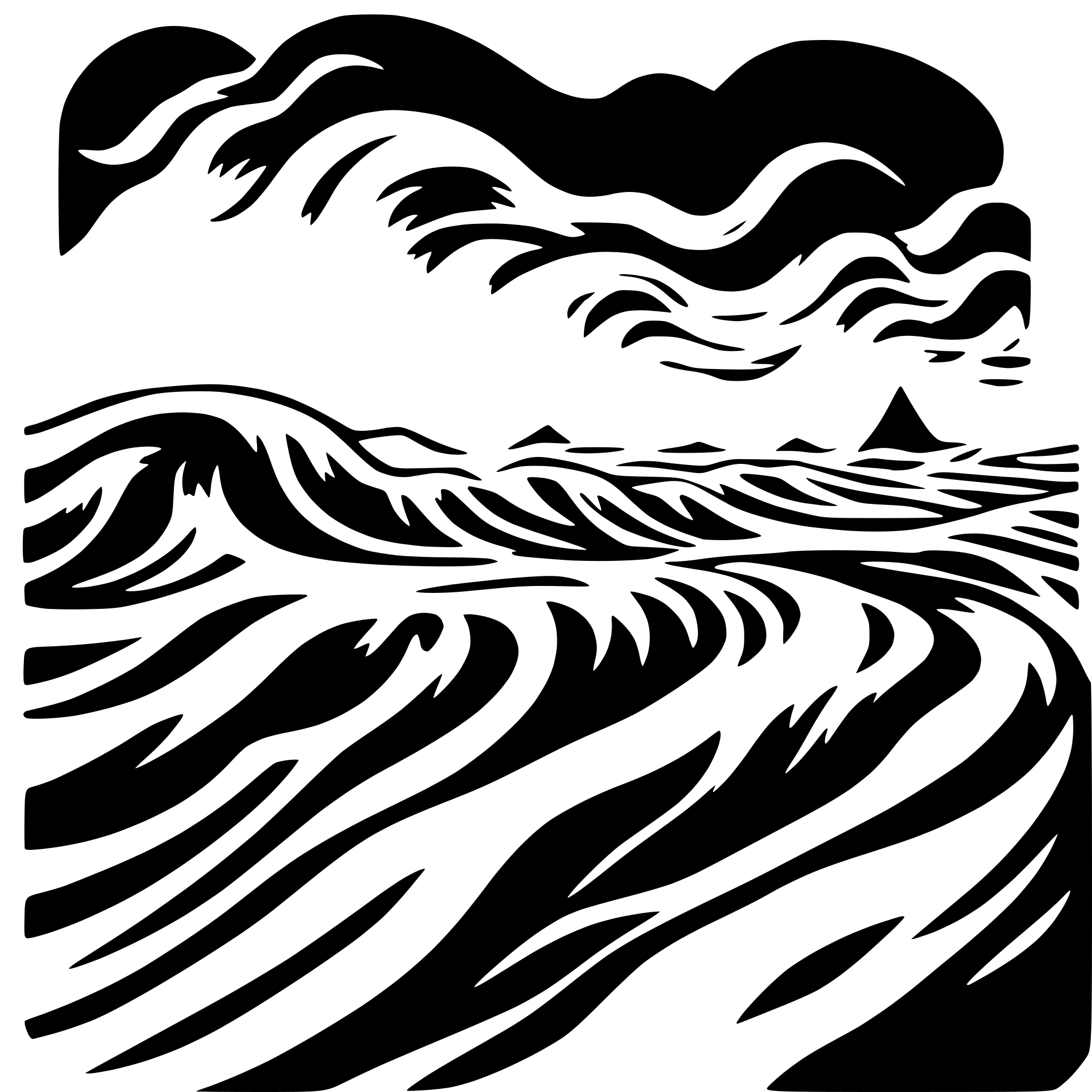 AI-generated SVG of a 2 layer waves, each wave with continous flows from left to right. Each wave is very symbolic. The wave begind is on on top and never crosses the front wave