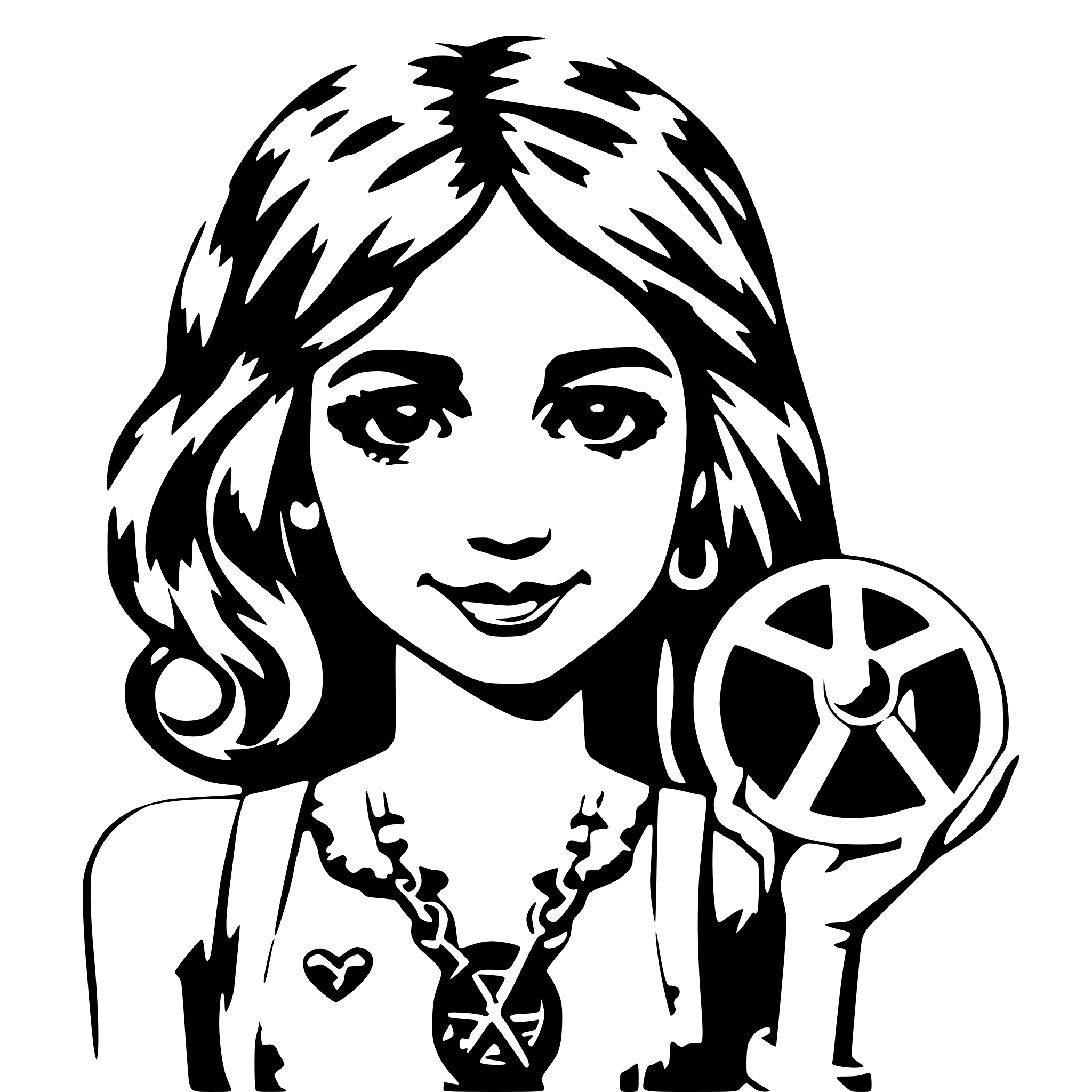 AI-generated SVG of a Hippigirl holds a wapon