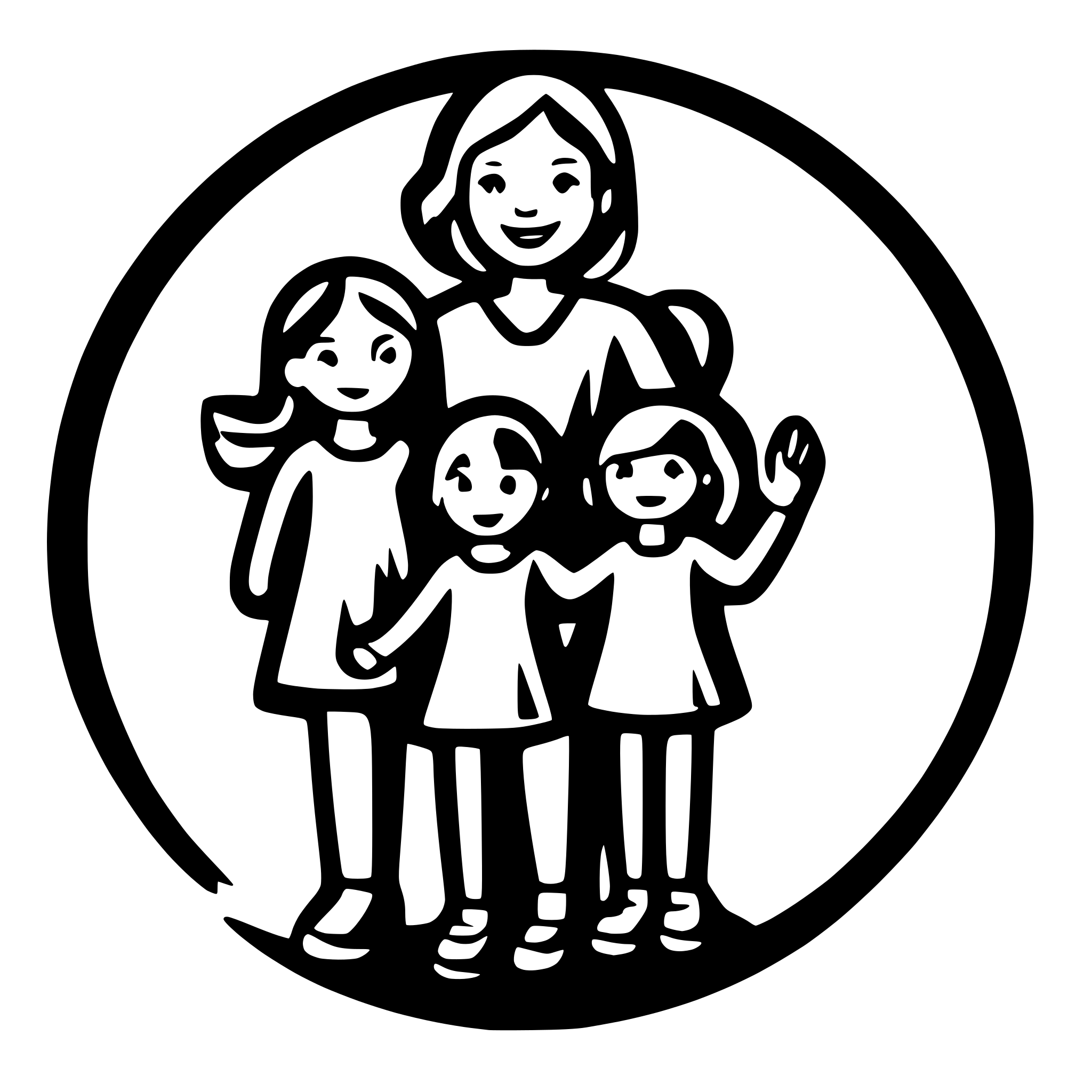 AI-generated SVG of a educator with  8 children holding hands