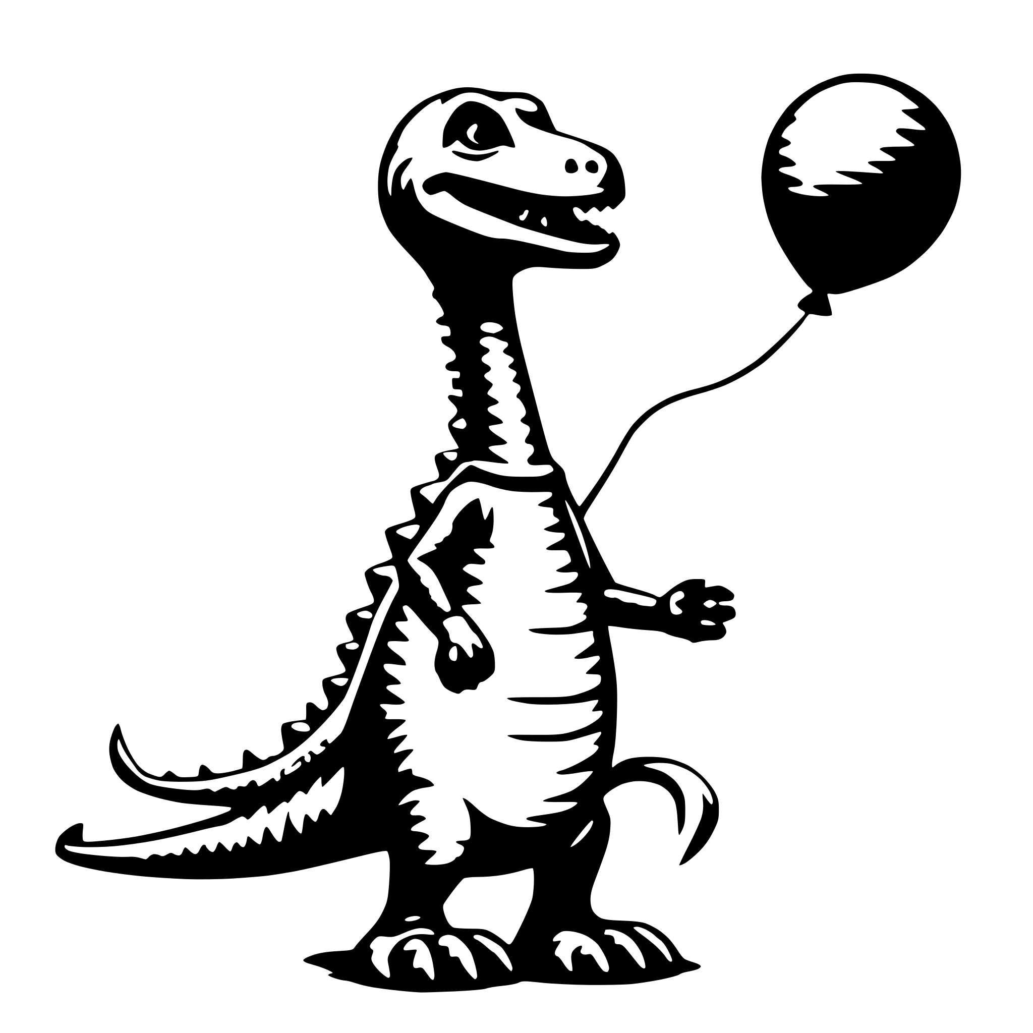 AI-generated SVG of 'a funny dionosaur holding a luftbaloon in his hands'