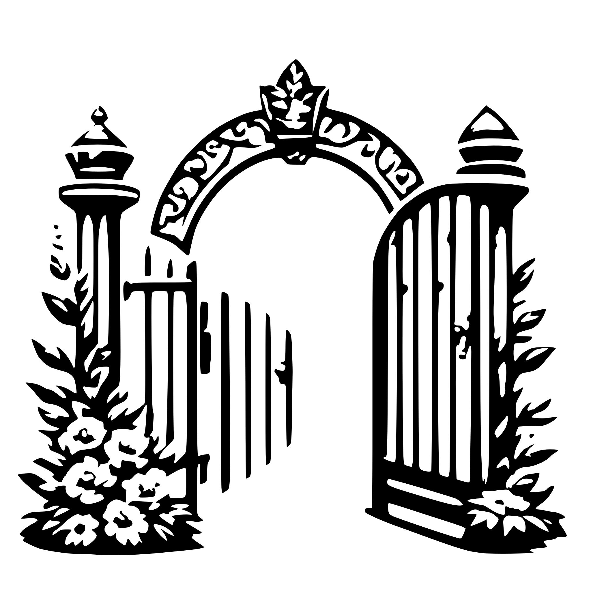 AI-generated SVG of 'a romantic gate with flower wreaths'
