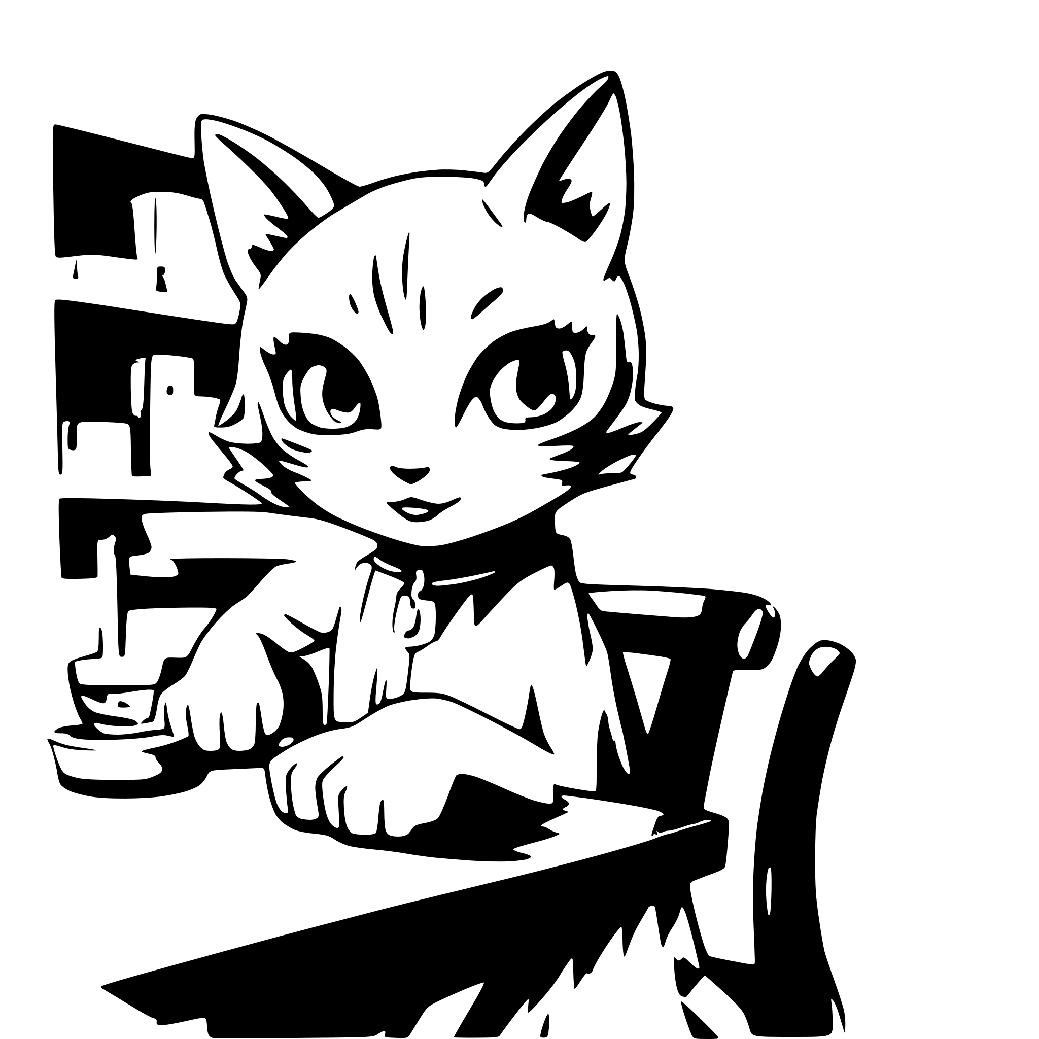 AI-generated SVG of a Cat sitting on table manga style