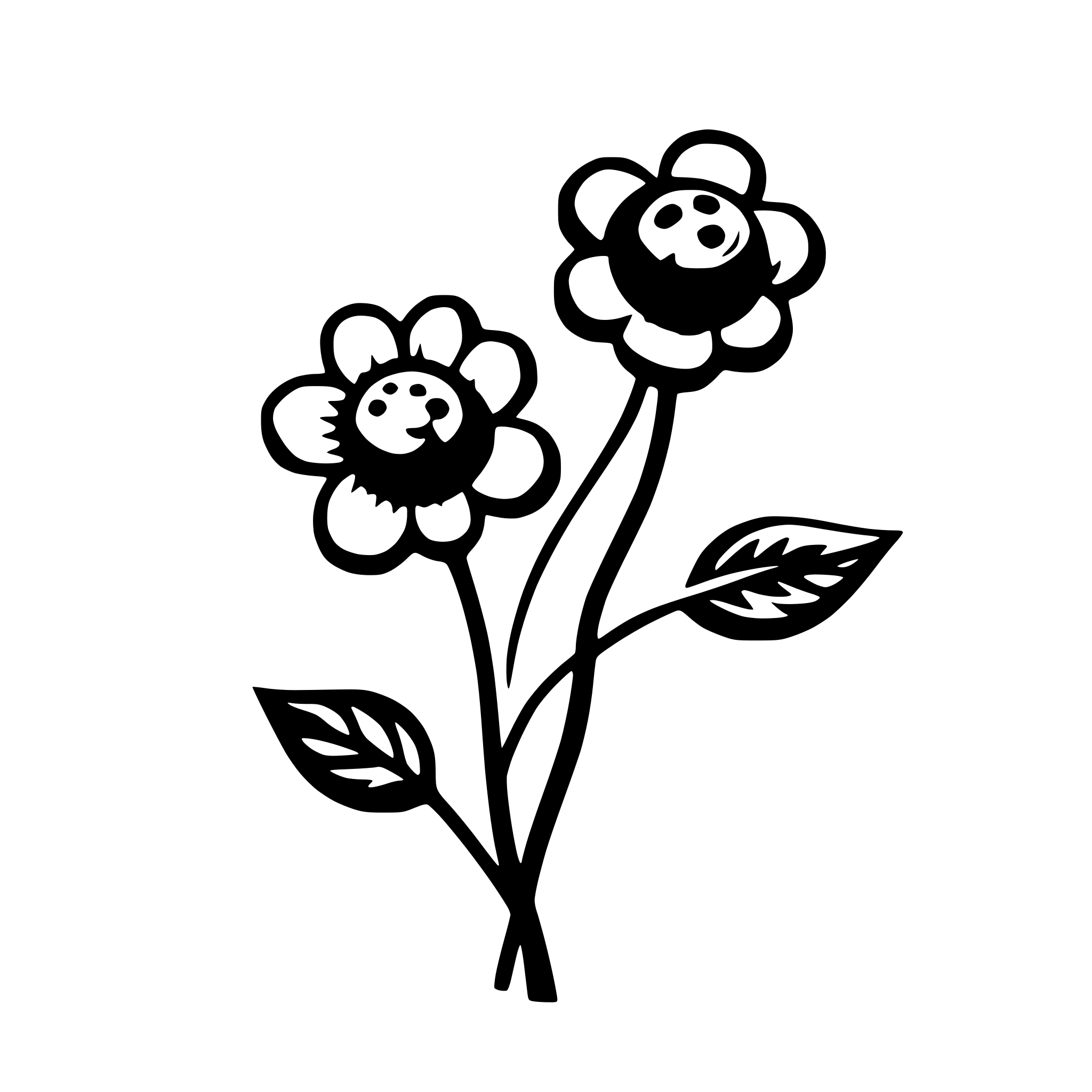 AI-generated SVG of a 3  simple flowers winding stem