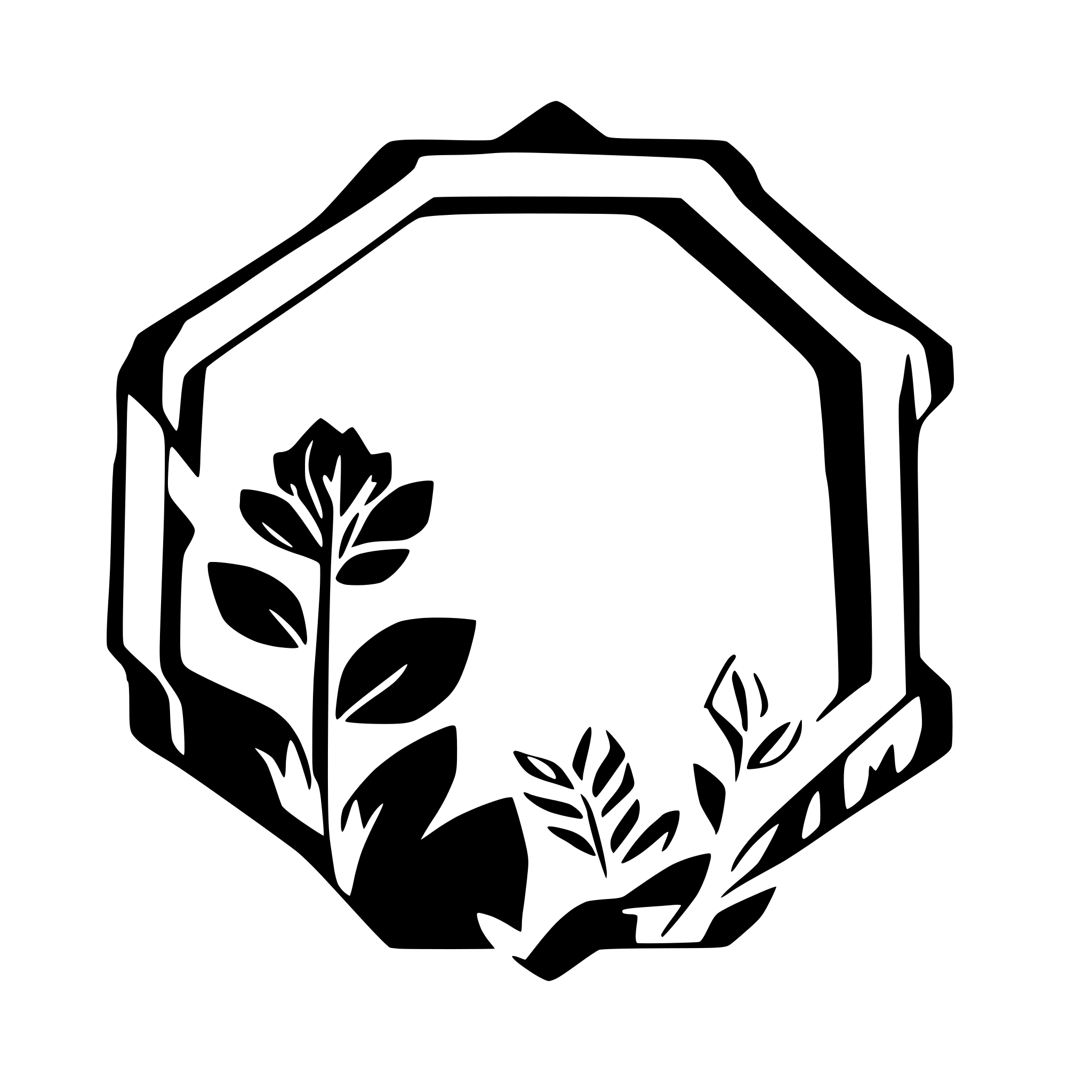 AI-generated SVG of '1 color, hexagon frame with geometric flora detail around the perimeter'