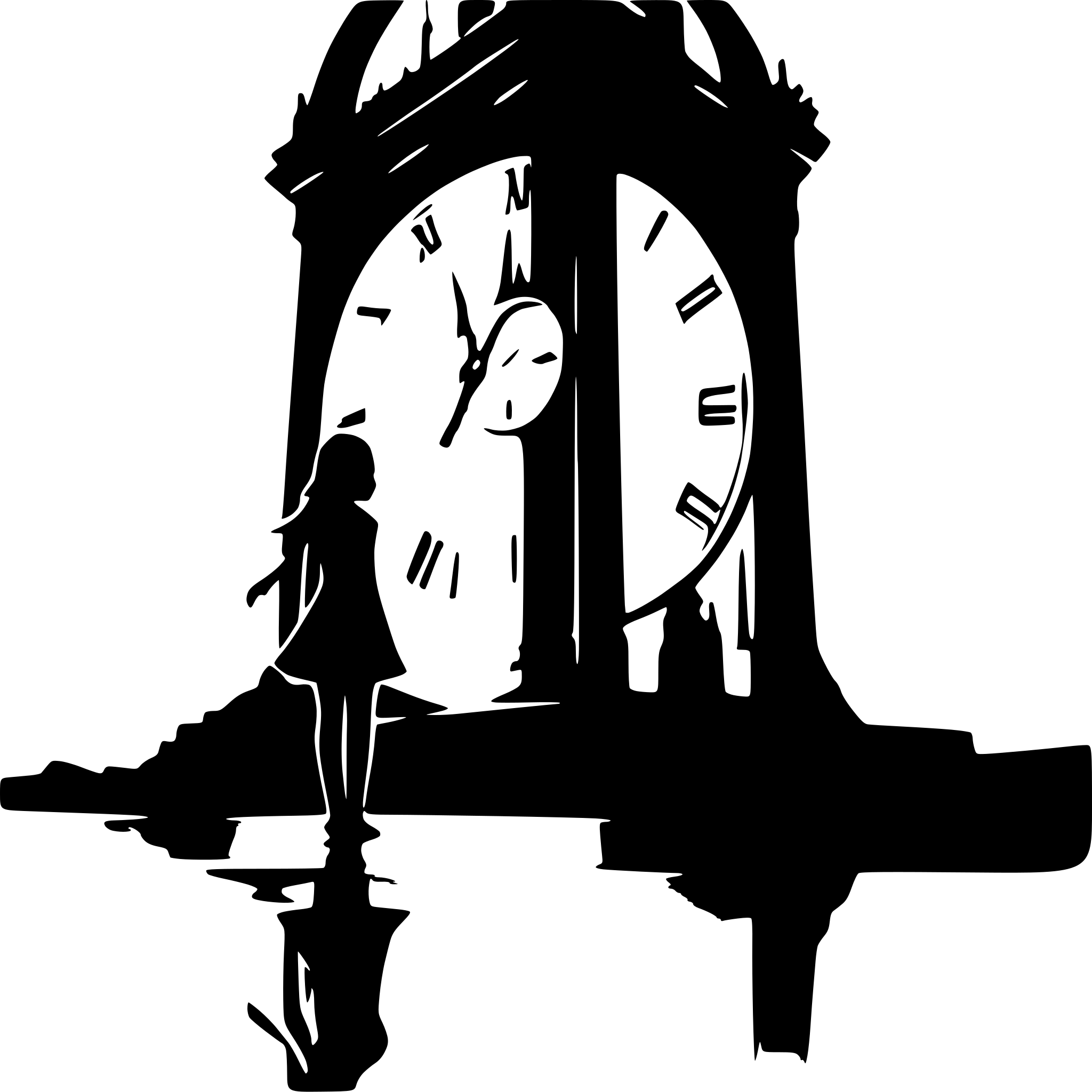 AI-generated SVG of a a creepy girl in a destroyed and towering clocktower, reflected in water below AI-generated SVG of a a creepy girl in a destroyed and towering clocktower, reflected in water below