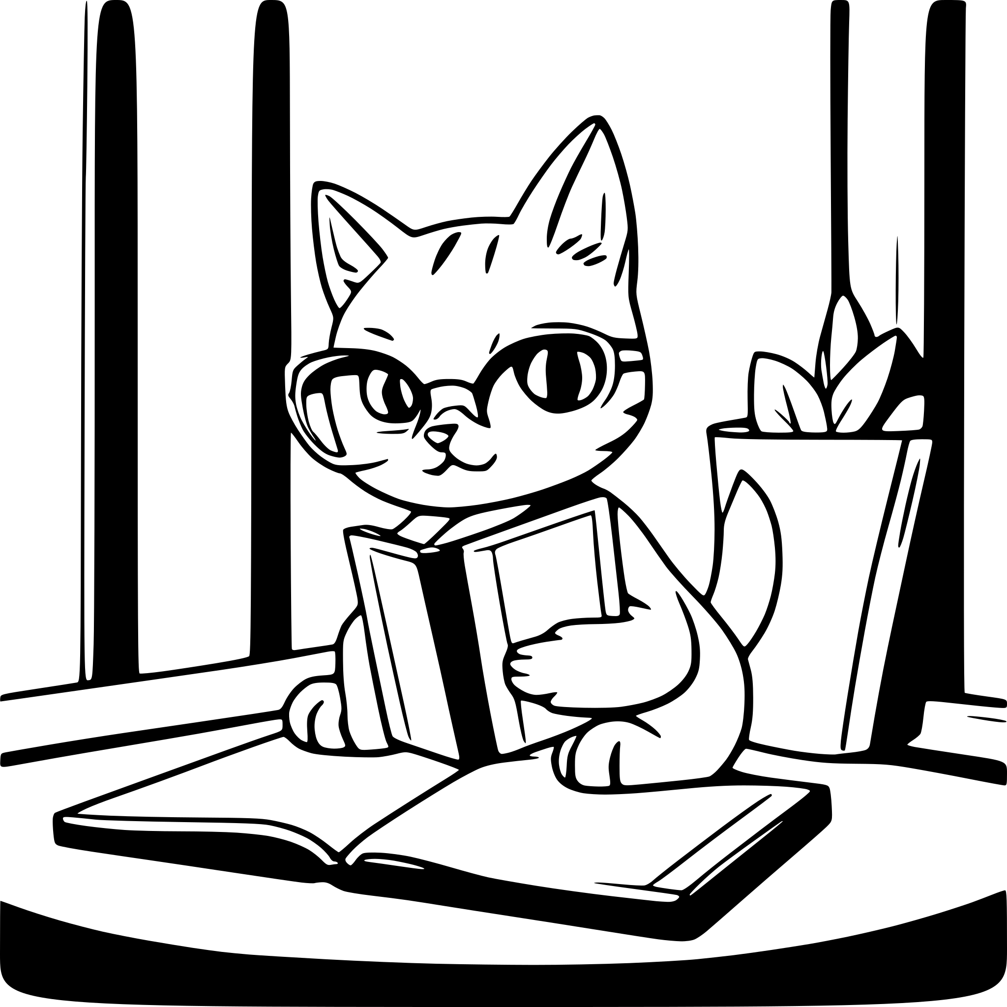 AI-generated SVG of a Orange cat with glasses reading a book