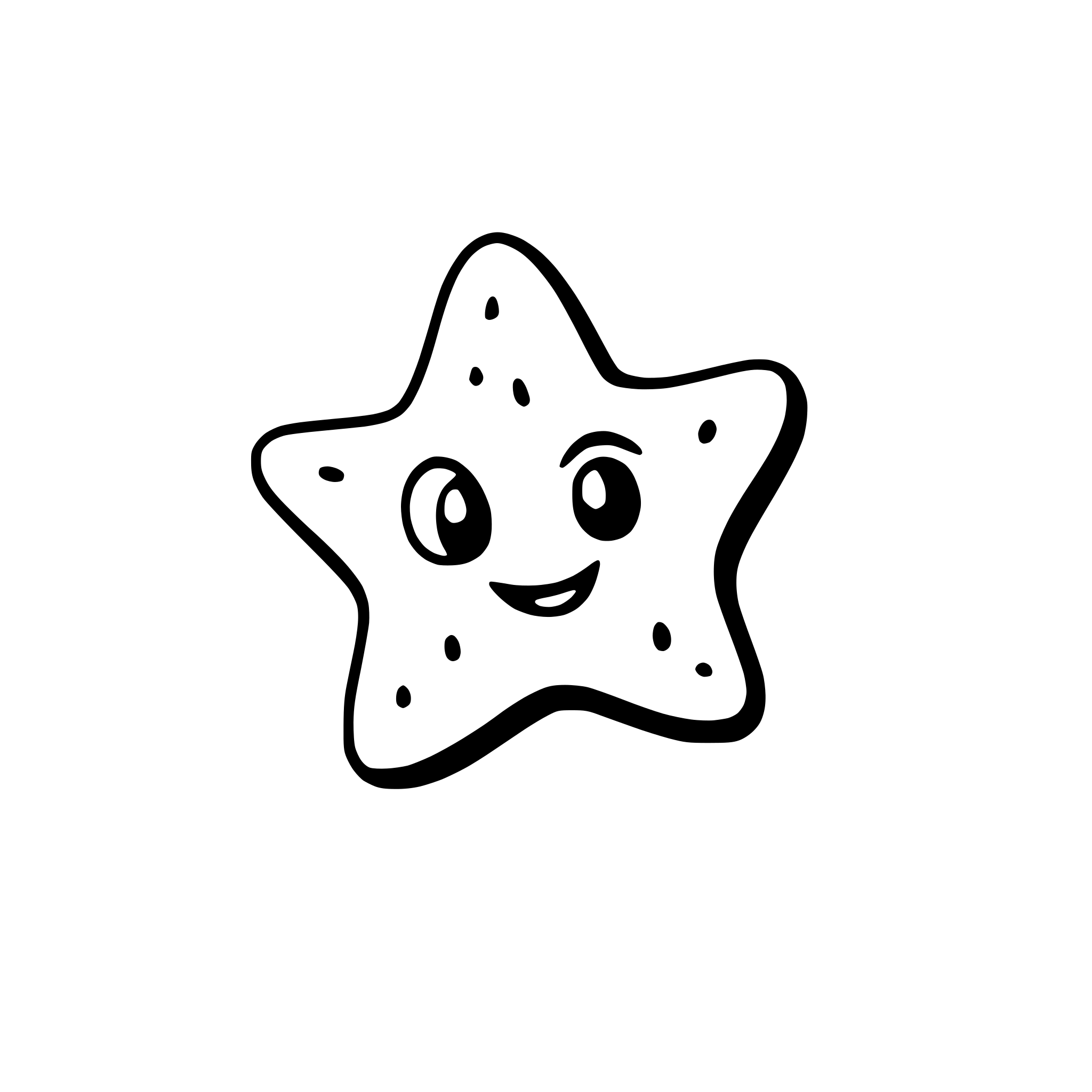 AI-generated SVG of a a smiling starfish on a sandy beach
