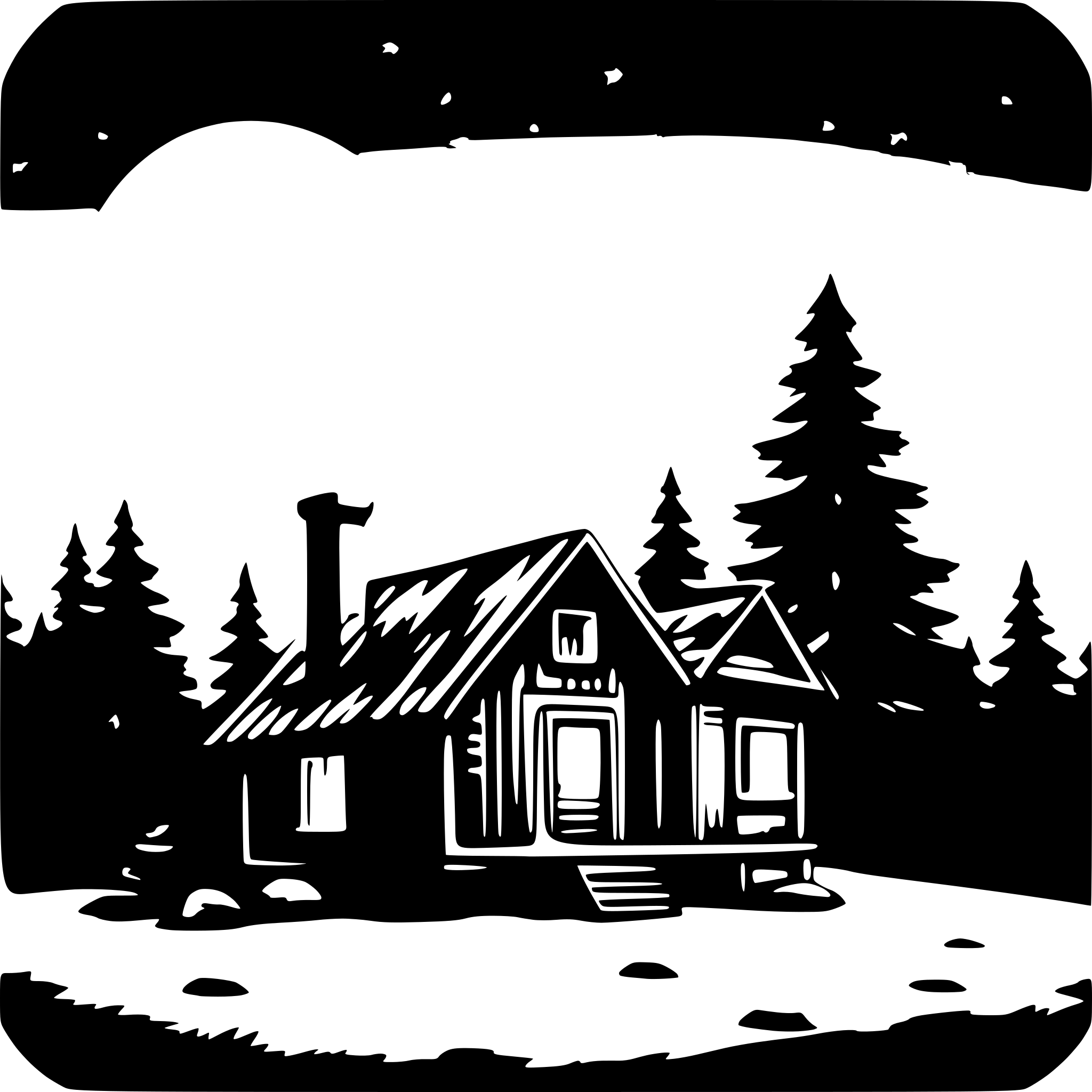 AI-generated SVG of 'A cozy cabin surrounded by pine trees under a starry night sky"'