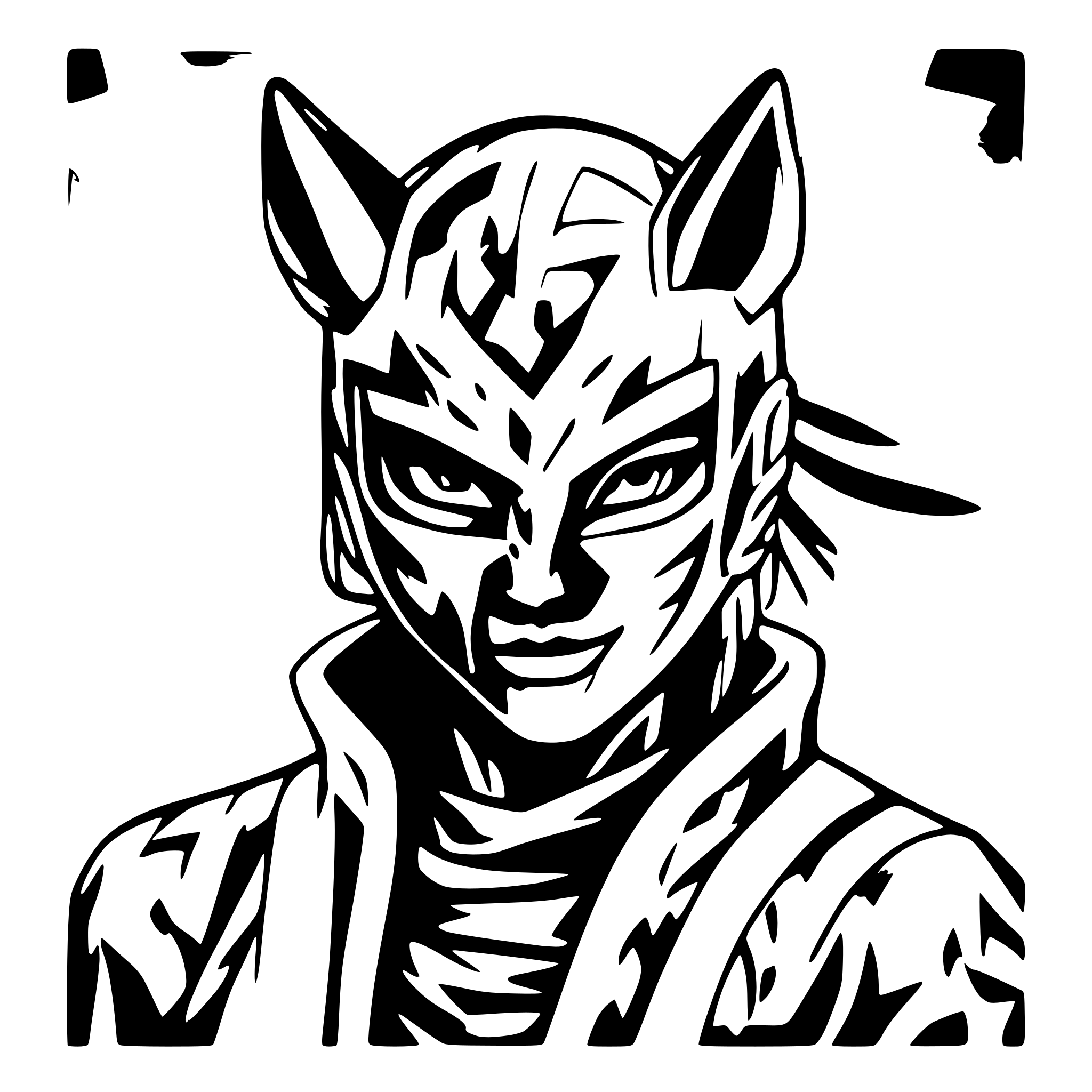 AI-generated SVG of a Kabuki-male-kitsune dark ninja, ambu-mask
