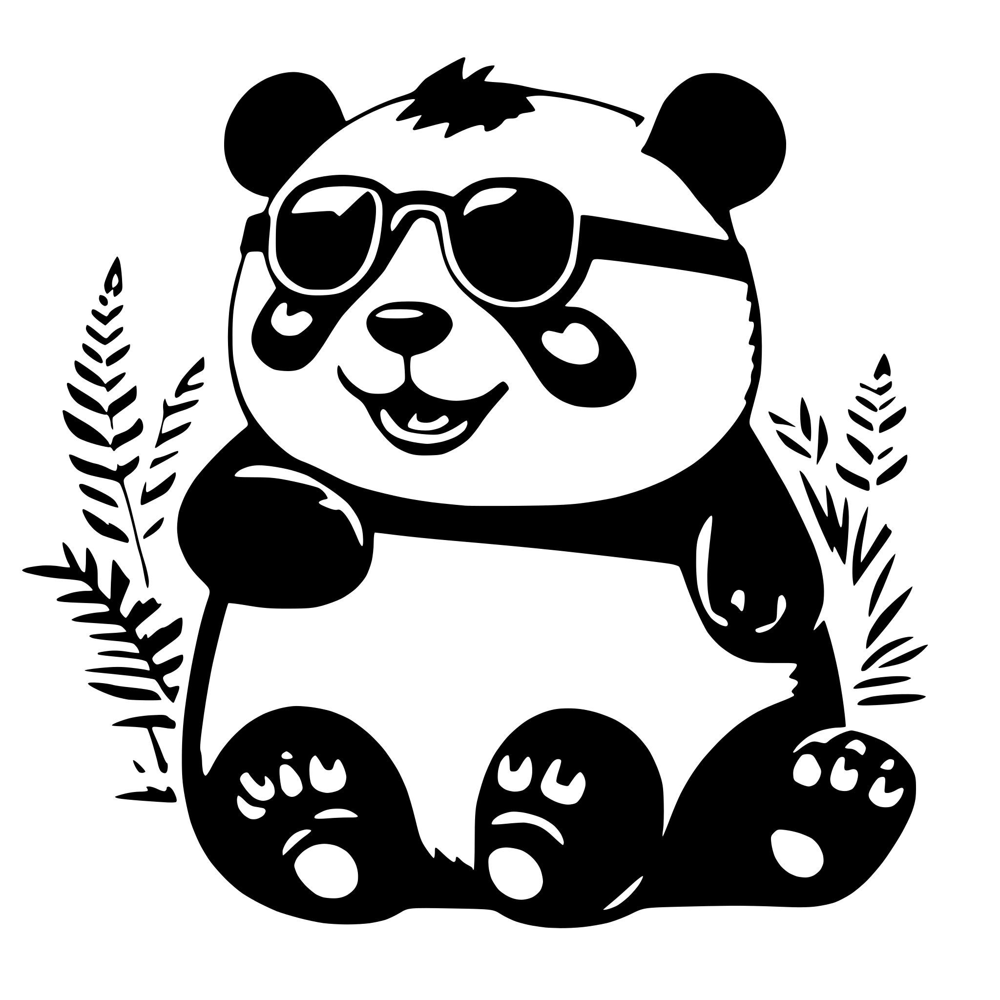 AI-generated SVG of a A chubby panda wearing sunglass and take sun bath
